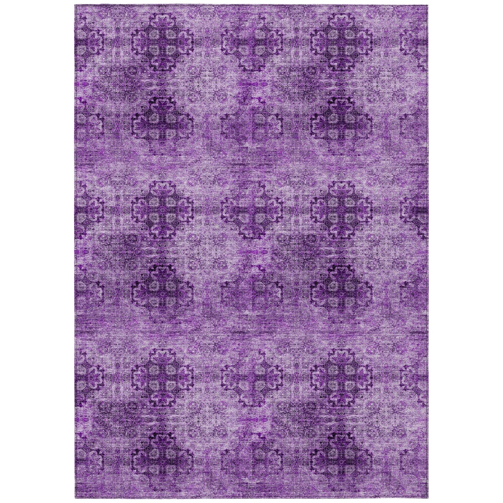 Machine Washable Eggplant Purple Rug - Indoor / Outdoor - Kids / Pet Friendly Organic Print Rug