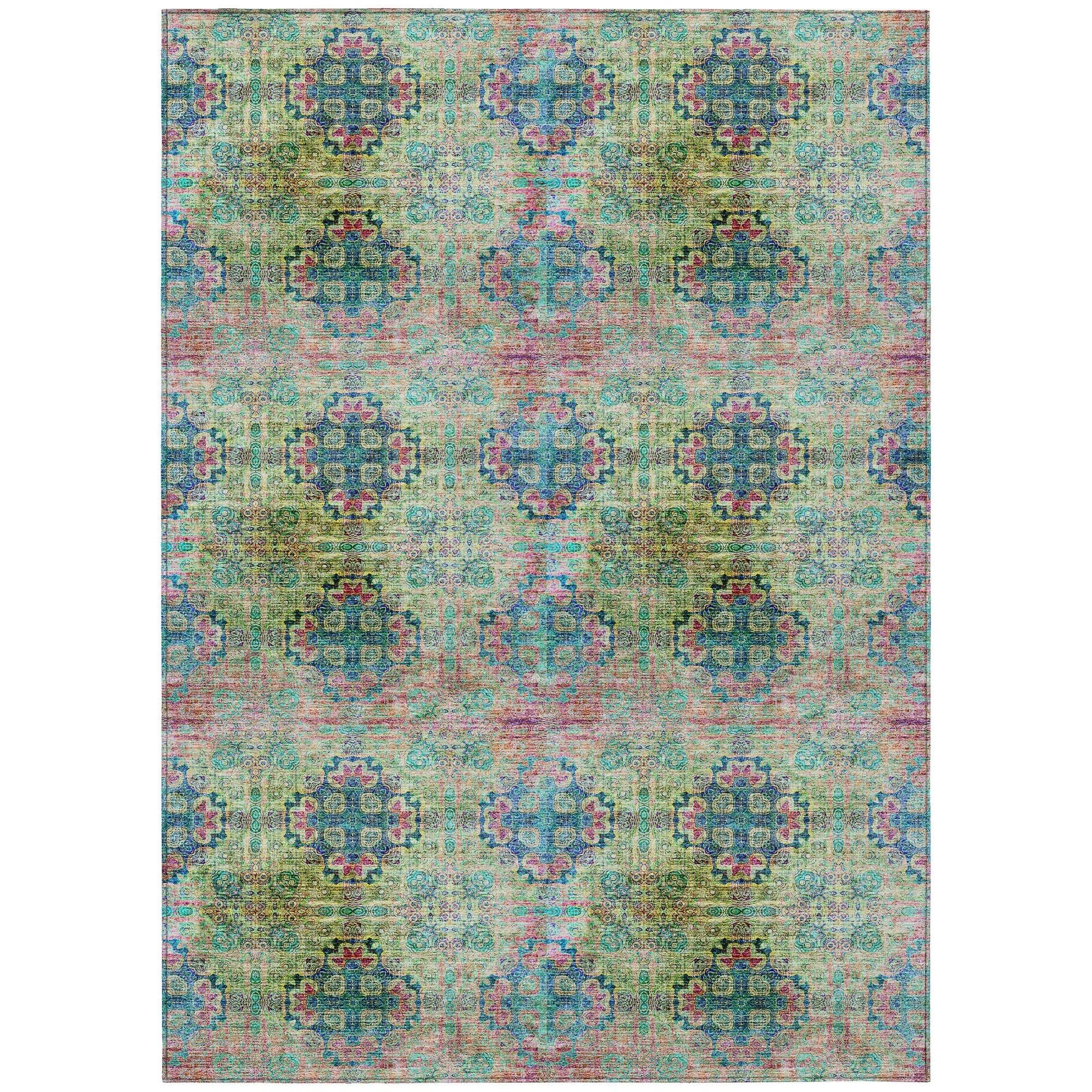 Machine Washable Green Rug - Indoor / Outdoor - Kids / Pet Friendly Organic Print Rug