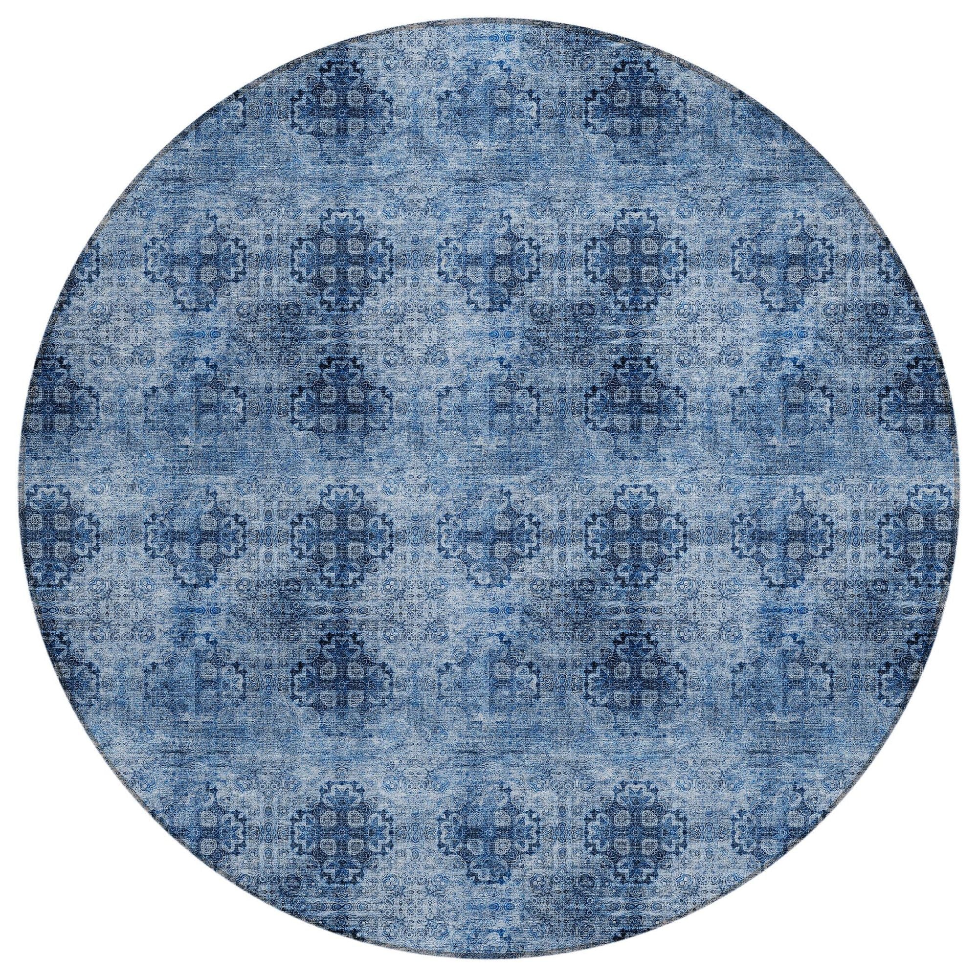 Machine Washable Navy Blue Rug - Indoor / Outdoor - Kids / Pet Friendly Organic Print Rug