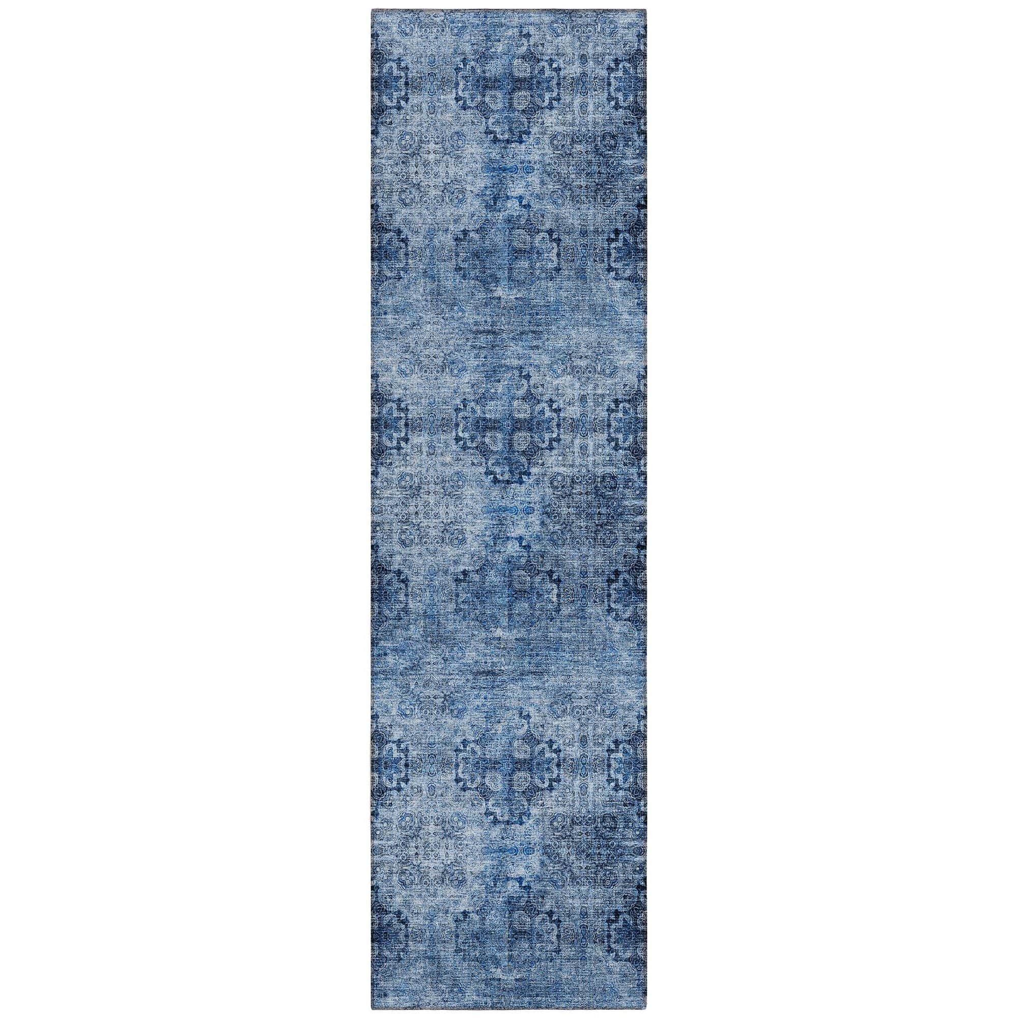 Machine Washable Navy Blue Rug - Indoor / Outdoor - Kids / Pet Friendly Organic Print Rug
