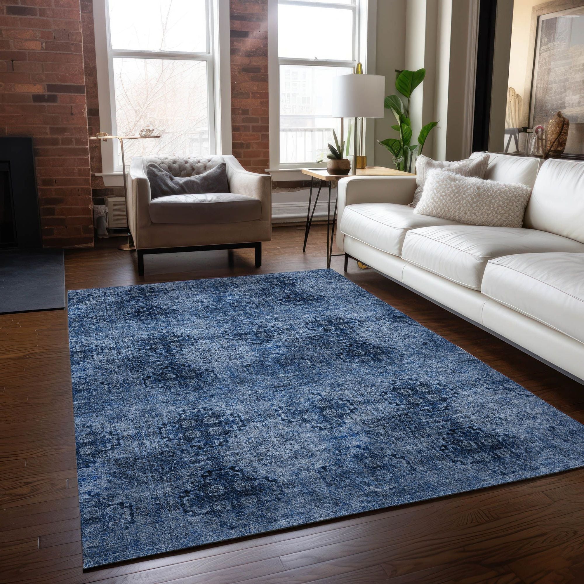 Machine Made ACN557 Navy Blue Rugs
