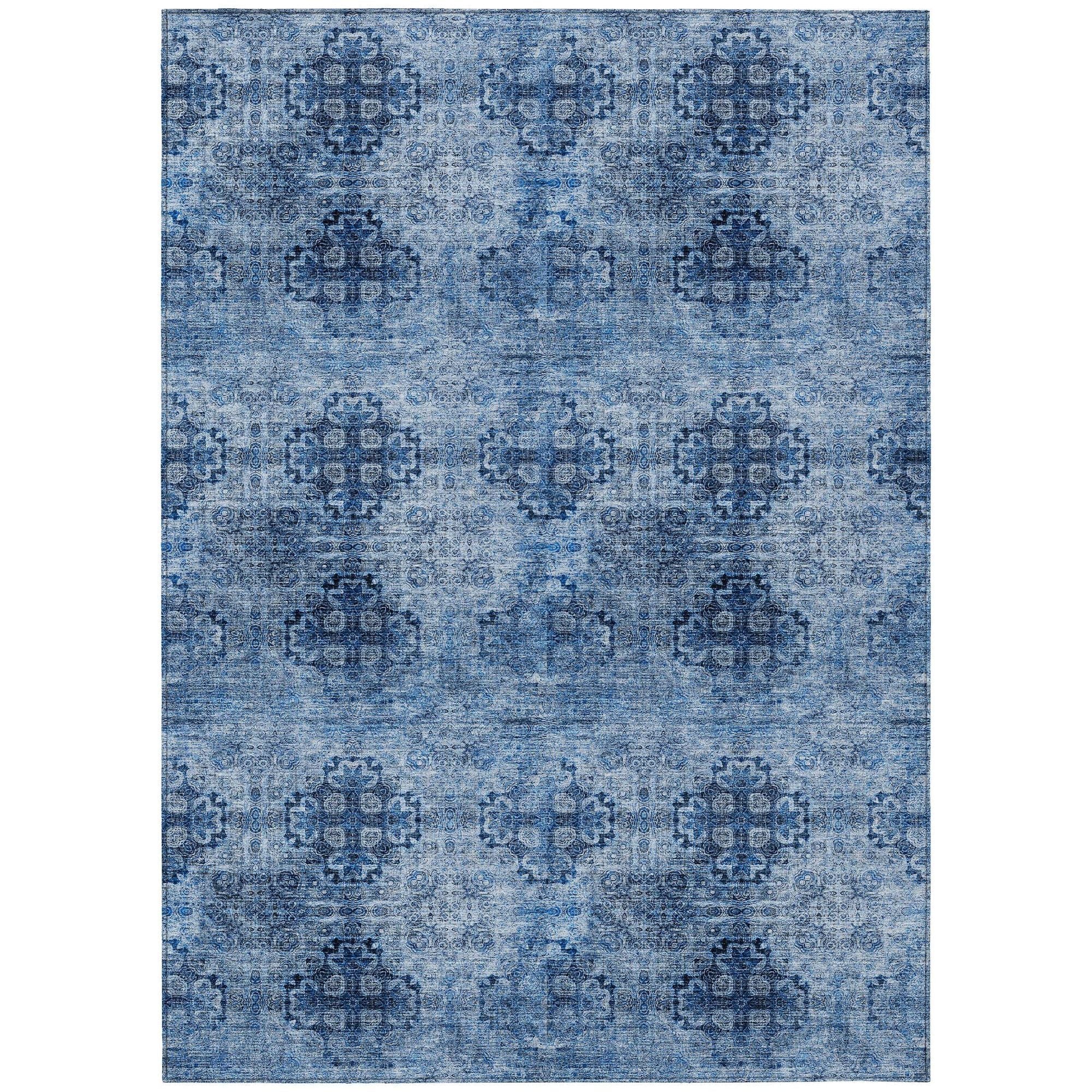 Machine Washable Navy Blue Rug - Indoor / Outdoor - Kids / Pet Friendly Organic Print Rug