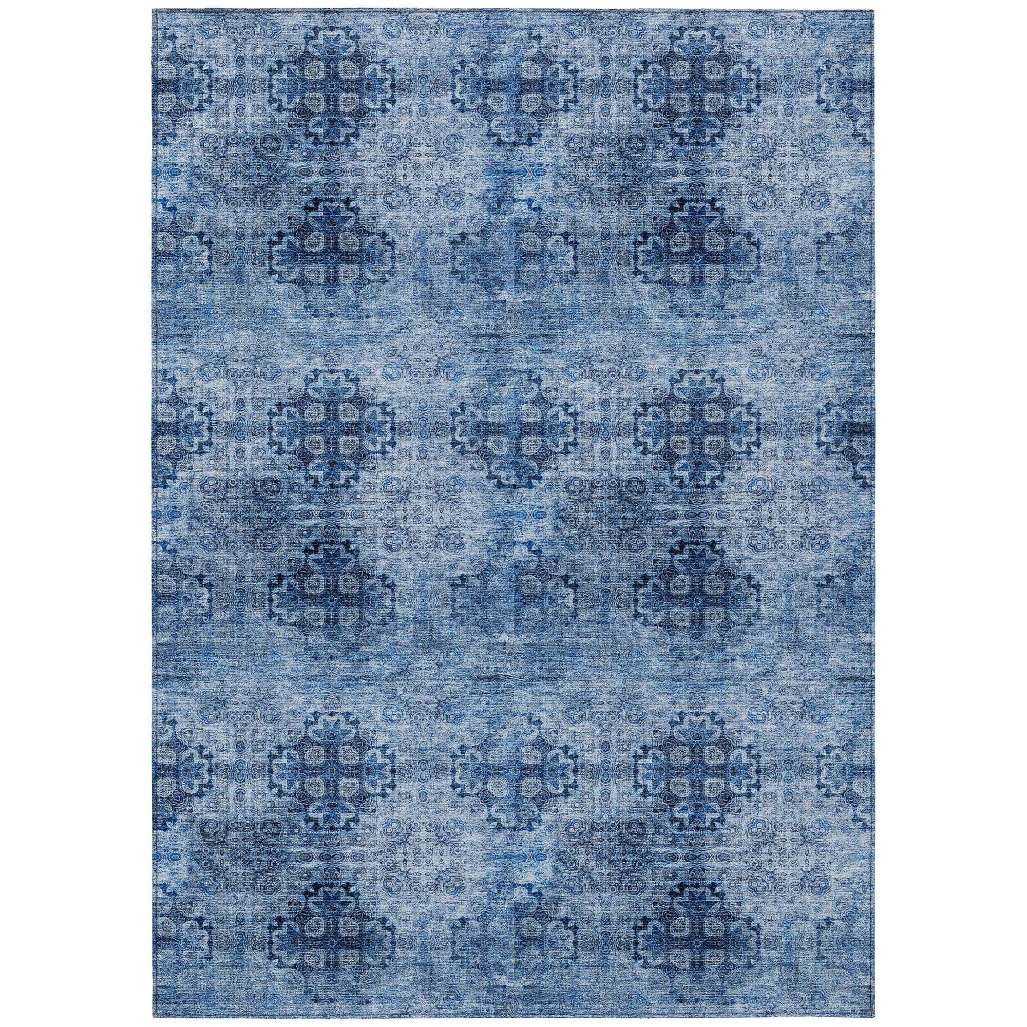 Machine Washable Navy Blue Rug - Indoor / Outdoor - Kids / Pet Friendly Organic Print Rug
