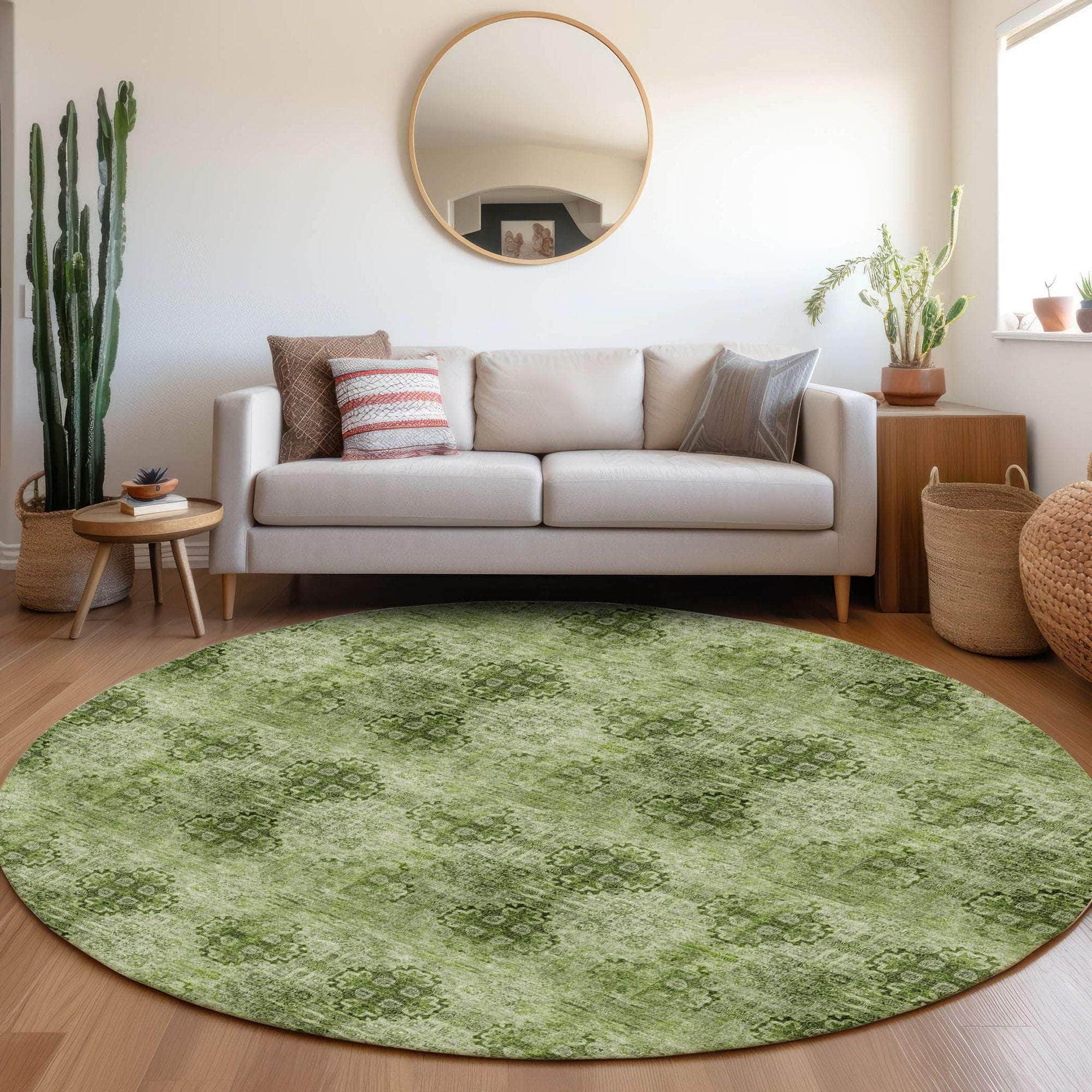 Machine Made ACN557 Olive Green Rugs
