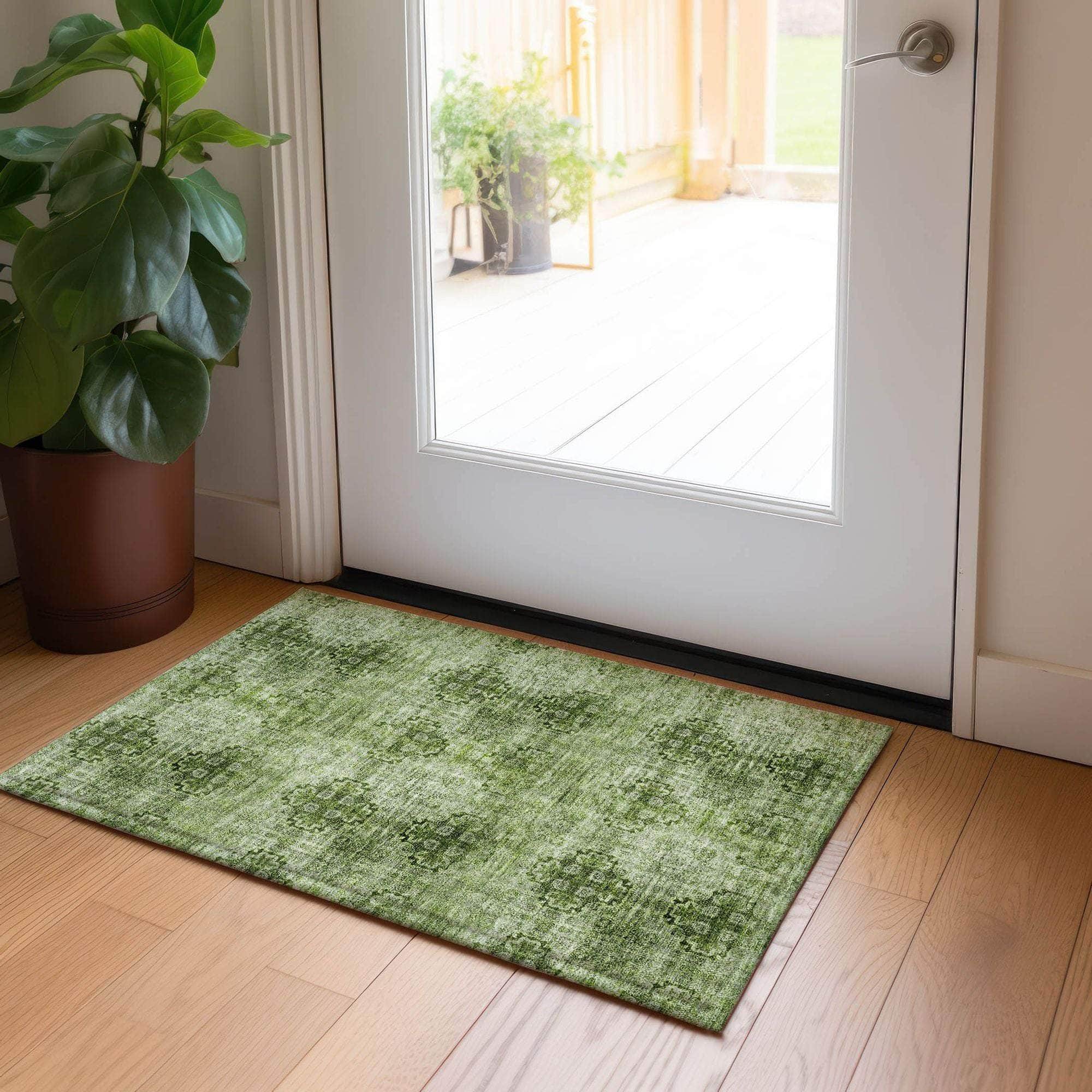 Machine Made ACN557 Olive Green Rugs
