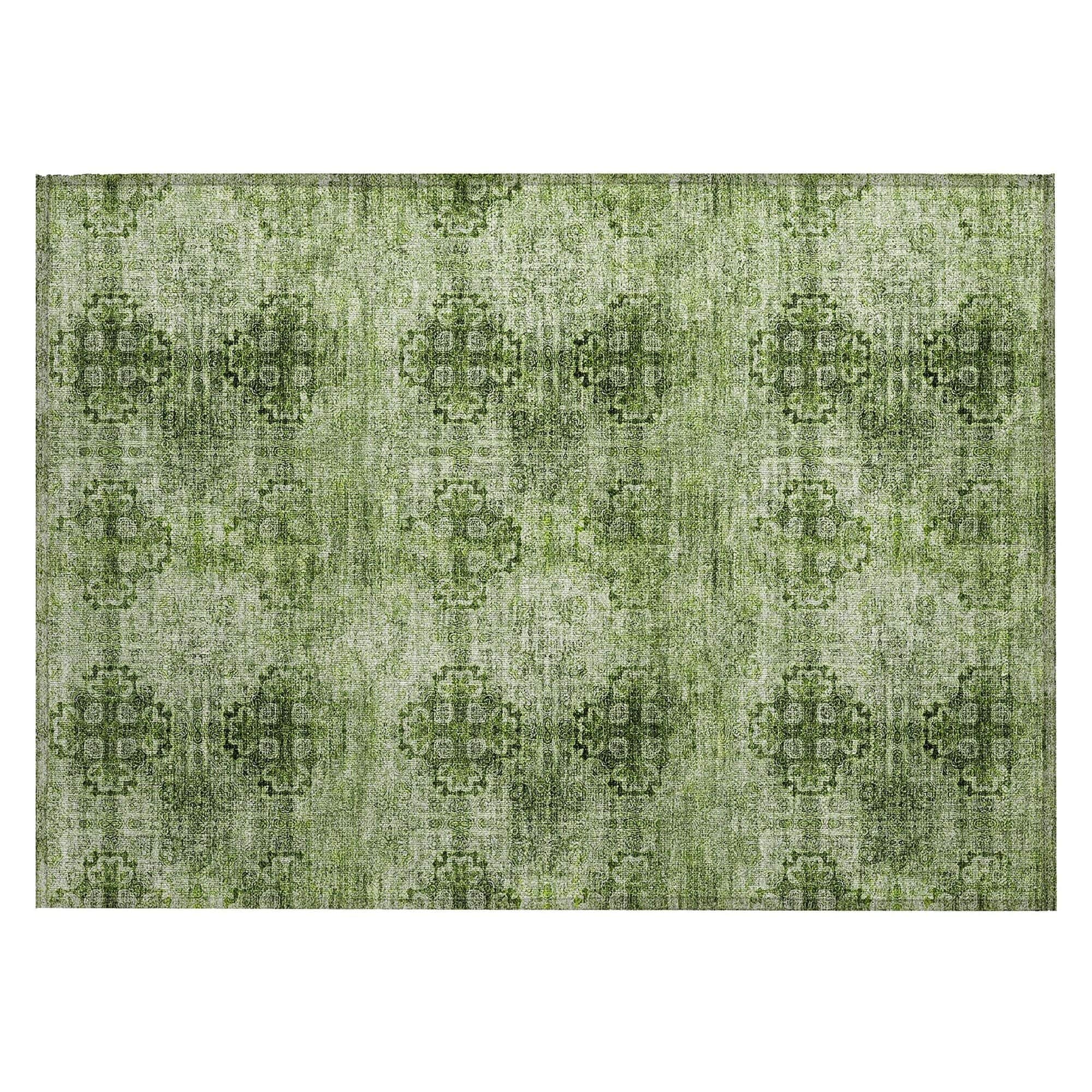 Machine Washable Olive Green Rug - Indoor / Outdoor - Kids / Pet Friendly Organic Print Rug