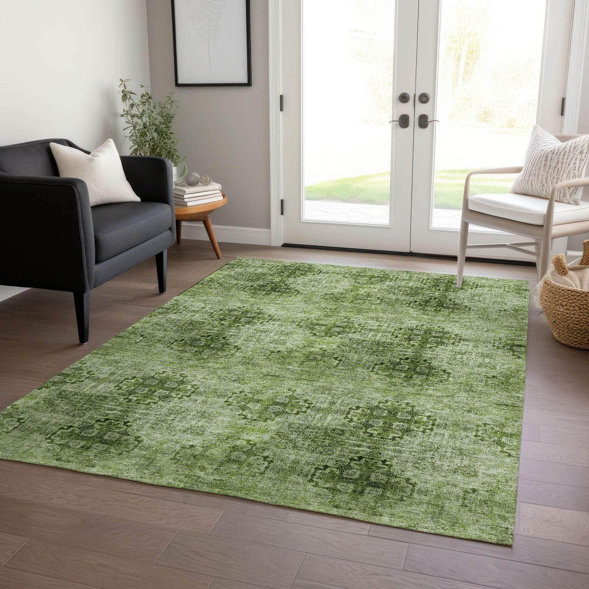 Machine Made ACN557 Olive Green Rugs