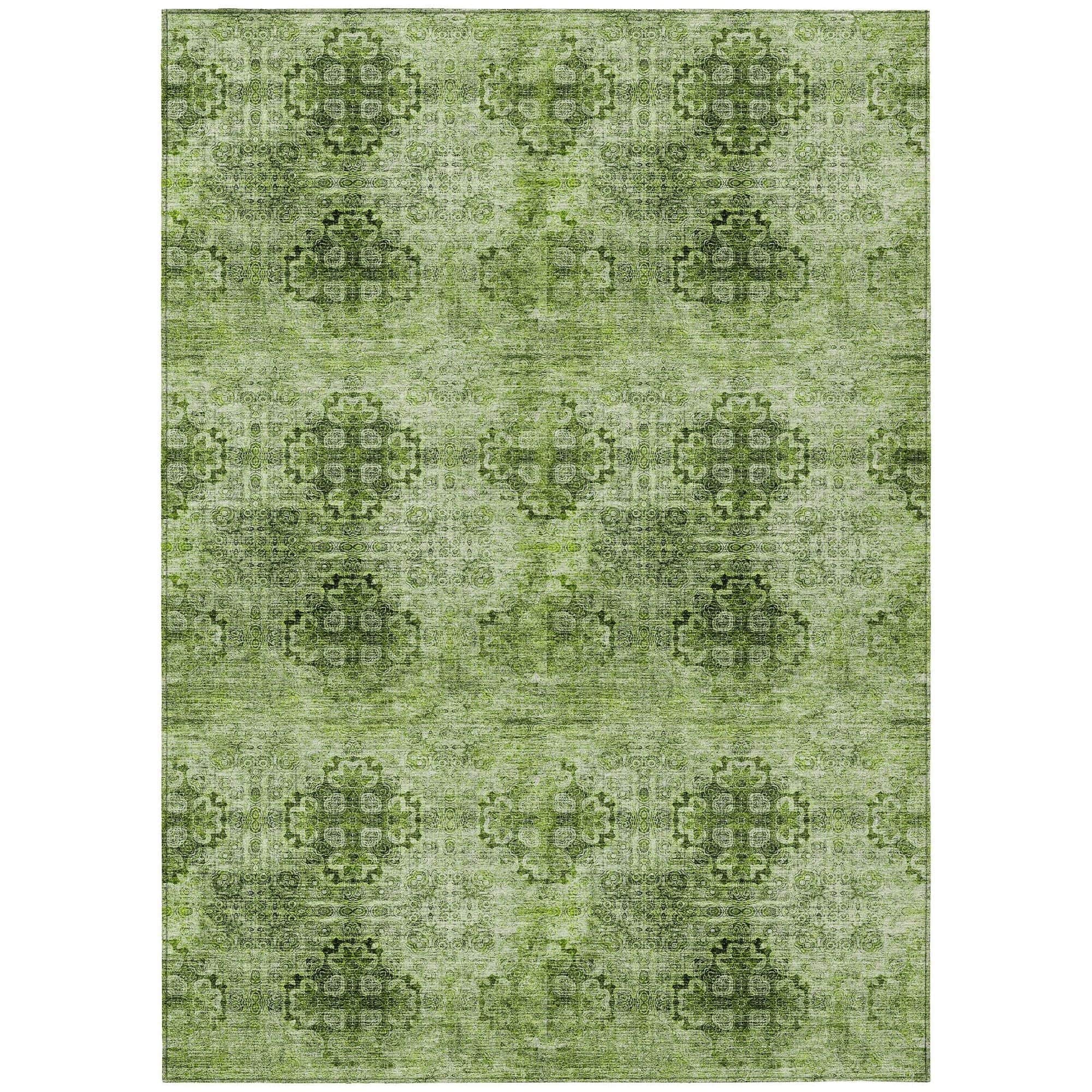 Machine Washable Olive Green Rug - Indoor / Outdoor - Kids / Pet Friendly Organic Print Rug