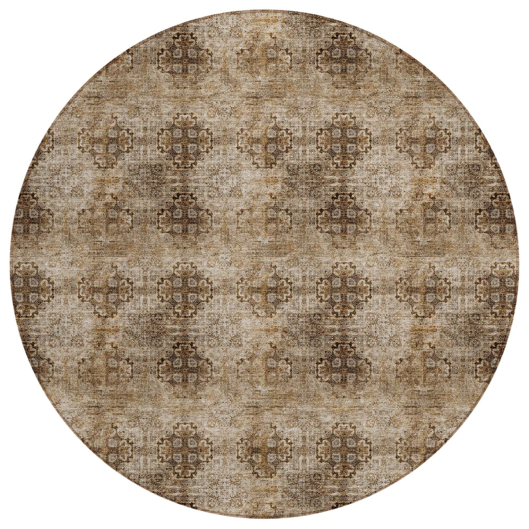 Machine Washable Taupe Brown Rug - Indoor / Outdoor - Kids / Pet Friendly Organic Print Rug