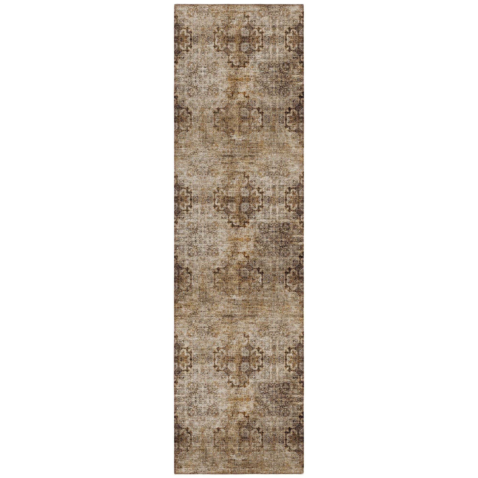 Machine Washable Taupe Brown Rug - Indoor / Outdoor - Kids / Pet Friendly Organic Print Rug