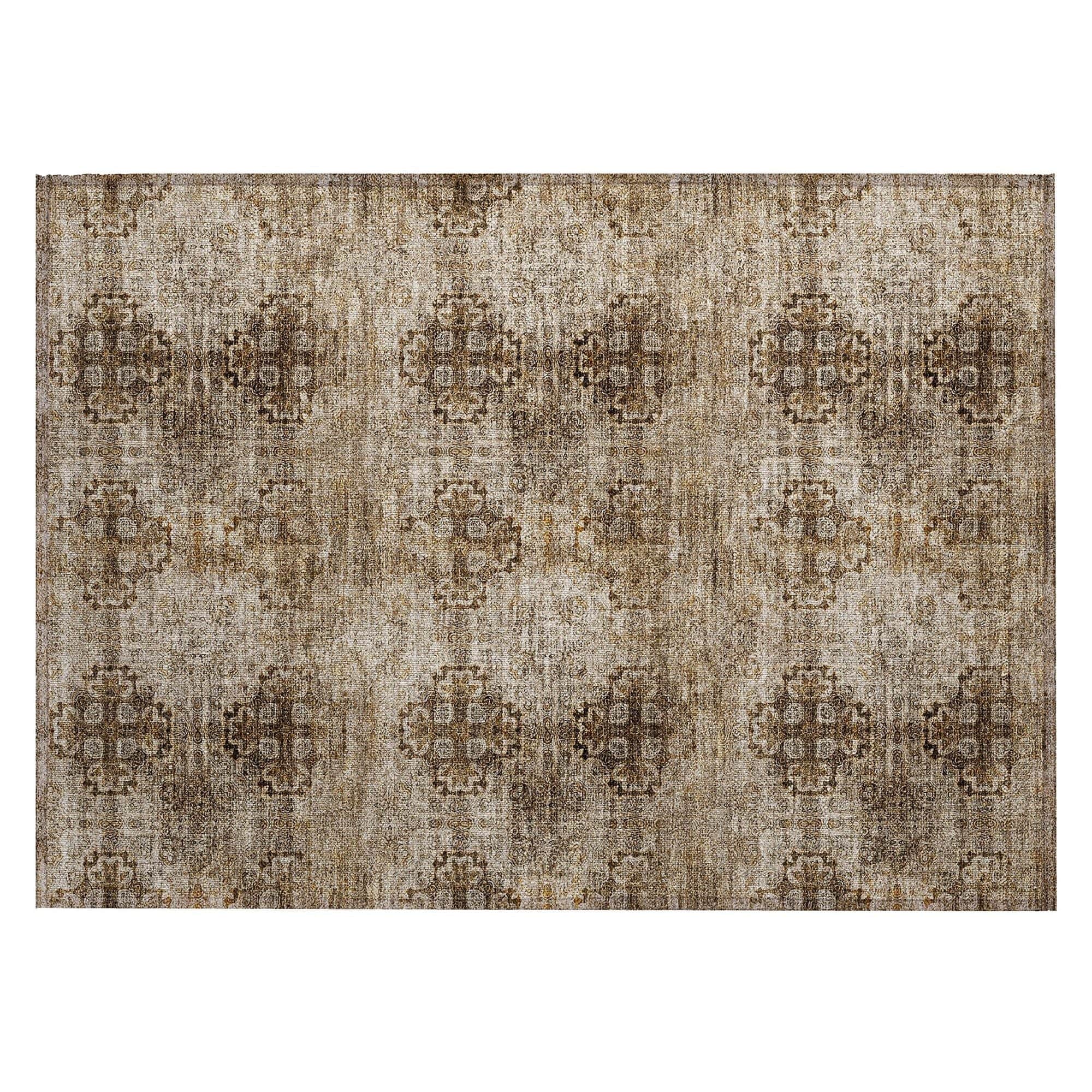 Machine Washable Taupe Brown Rug - Indoor / Outdoor - Kids / Pet Friendly Organic Print Rug