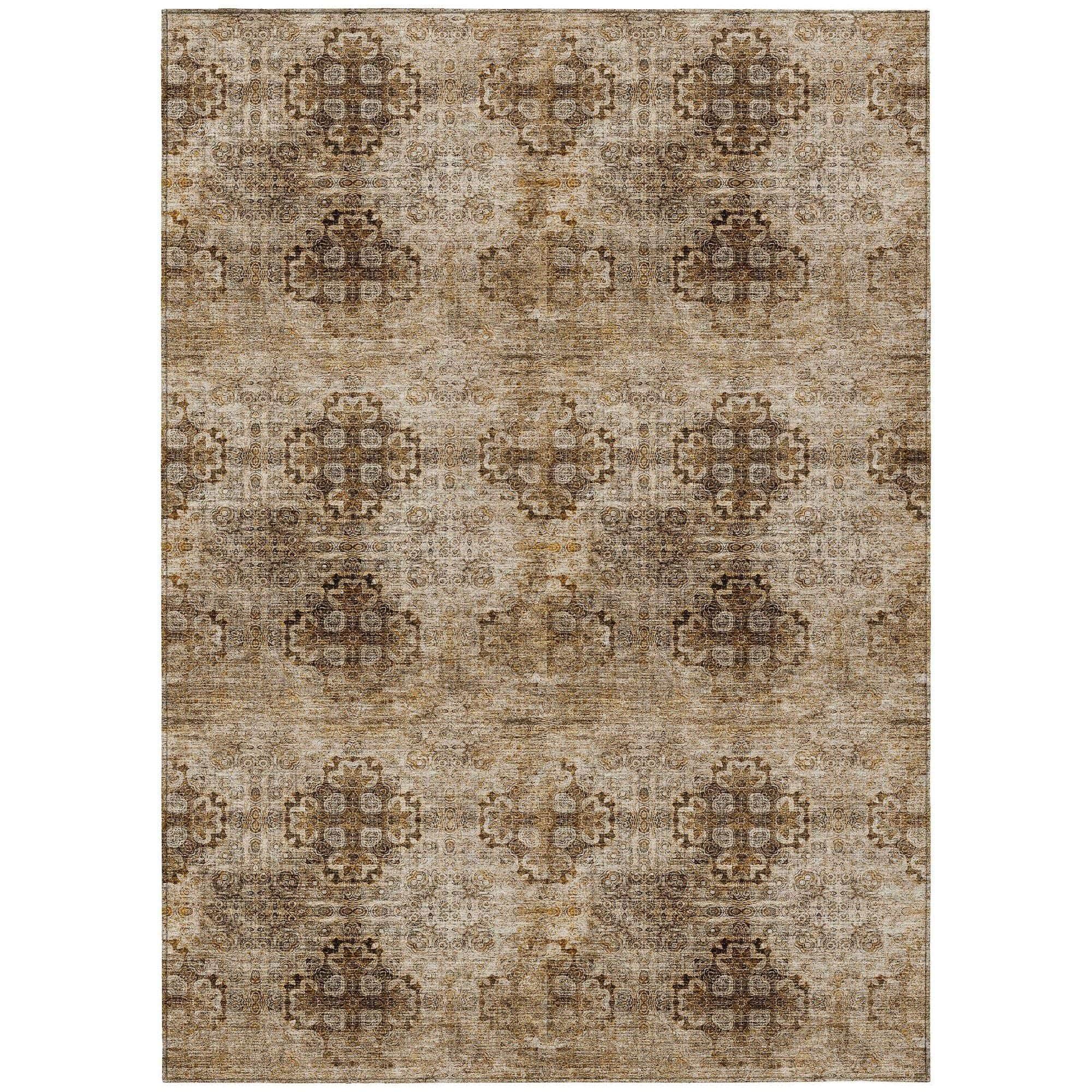 Machine Washable Taupe Brown Rug - Indoor / Outdoor - Kids / Pet Friendly Organic Print Rug