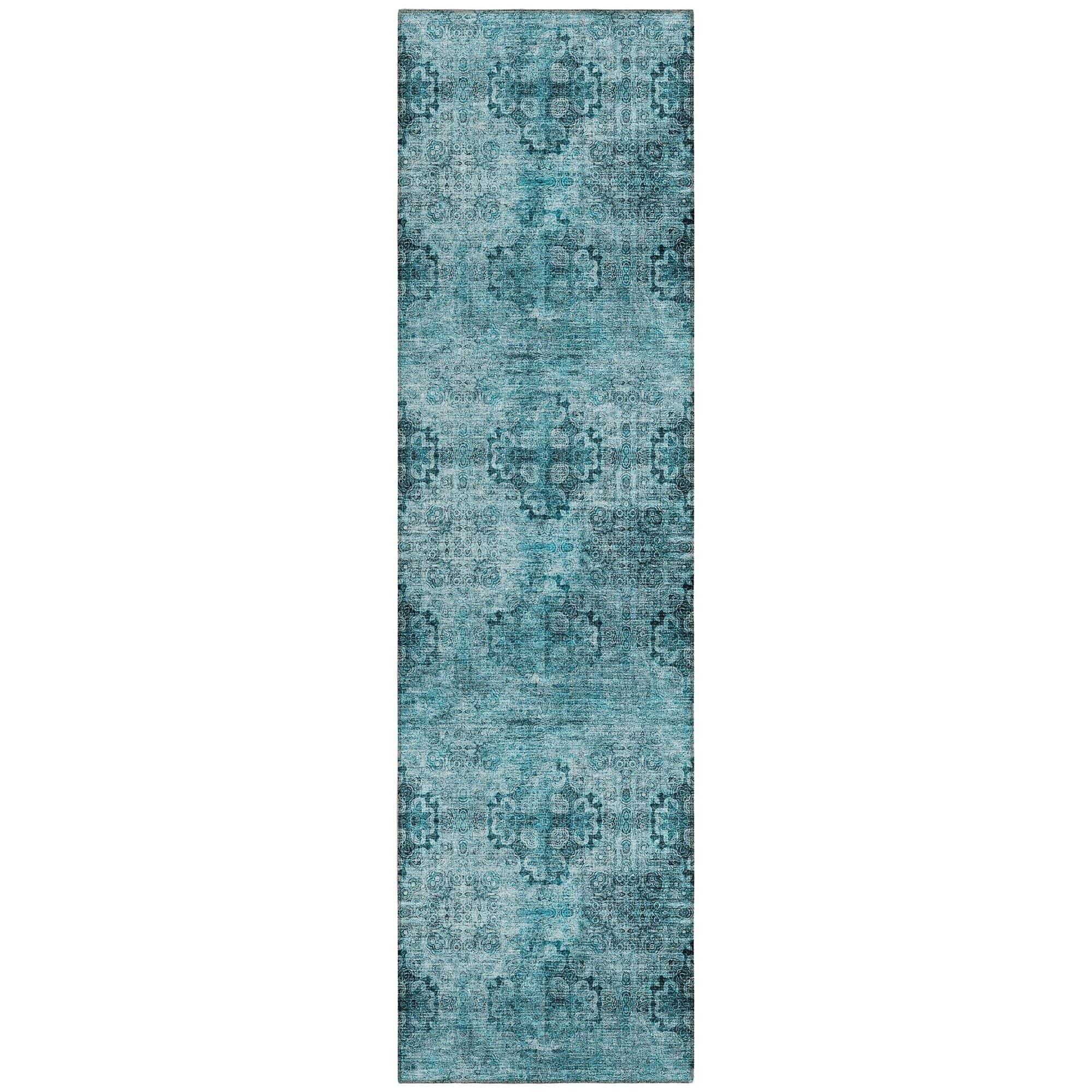 Machine Washable Teal Rug - Indoor / Outdoor - Kids / Pet Friendly Organic Print Rug