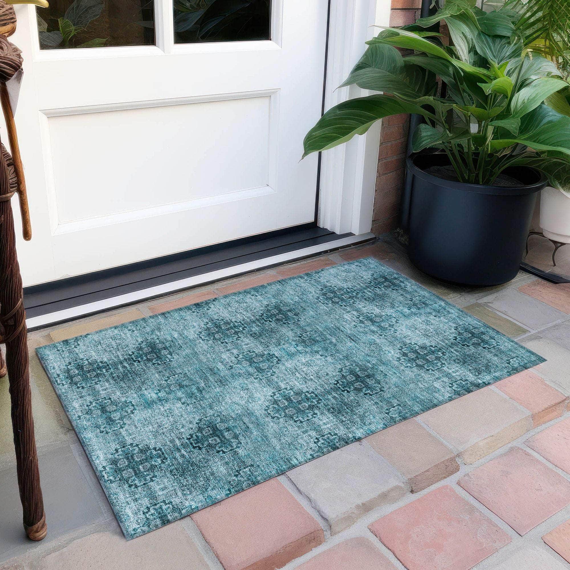 Machine Made ACN557 Teal Rugs