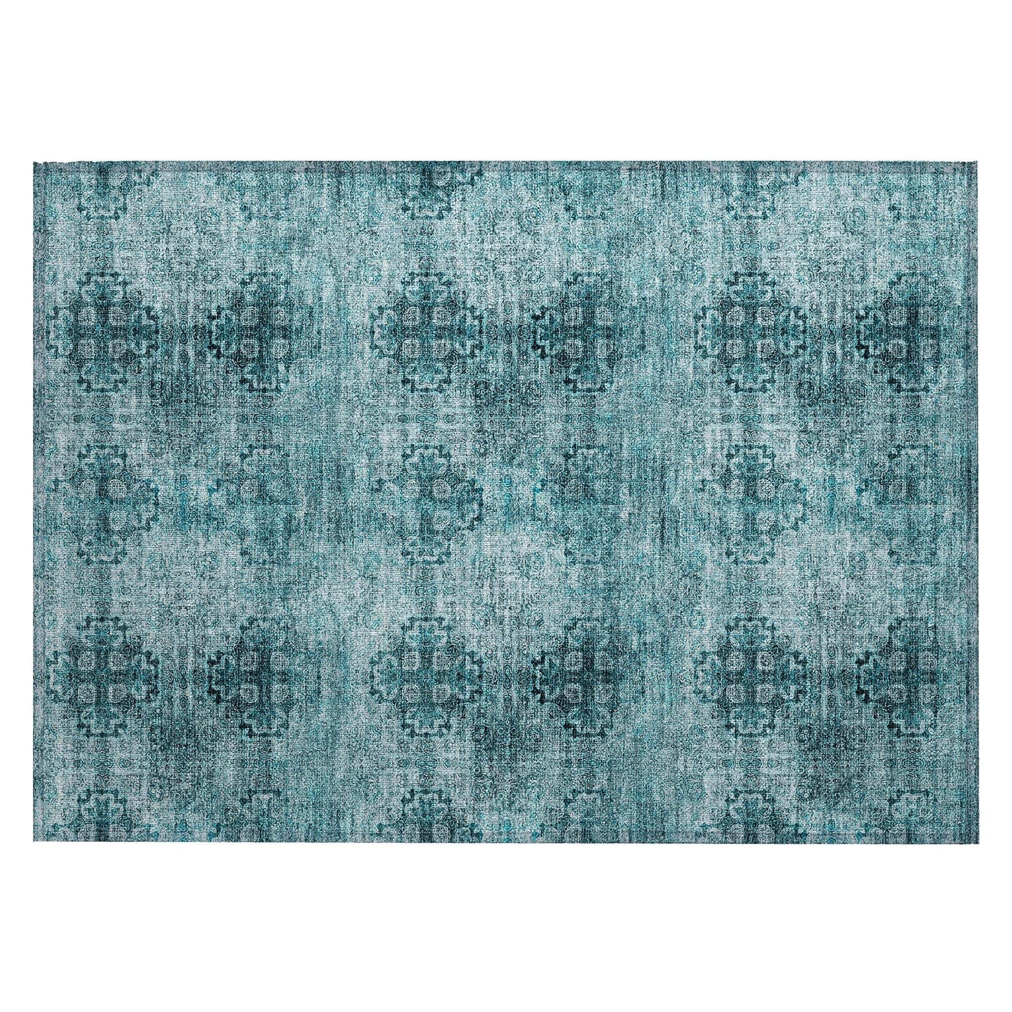 Machine Washable Teal Rug - Indoor / Outdoor - Kids / Pet Friendly Organic Print Rug