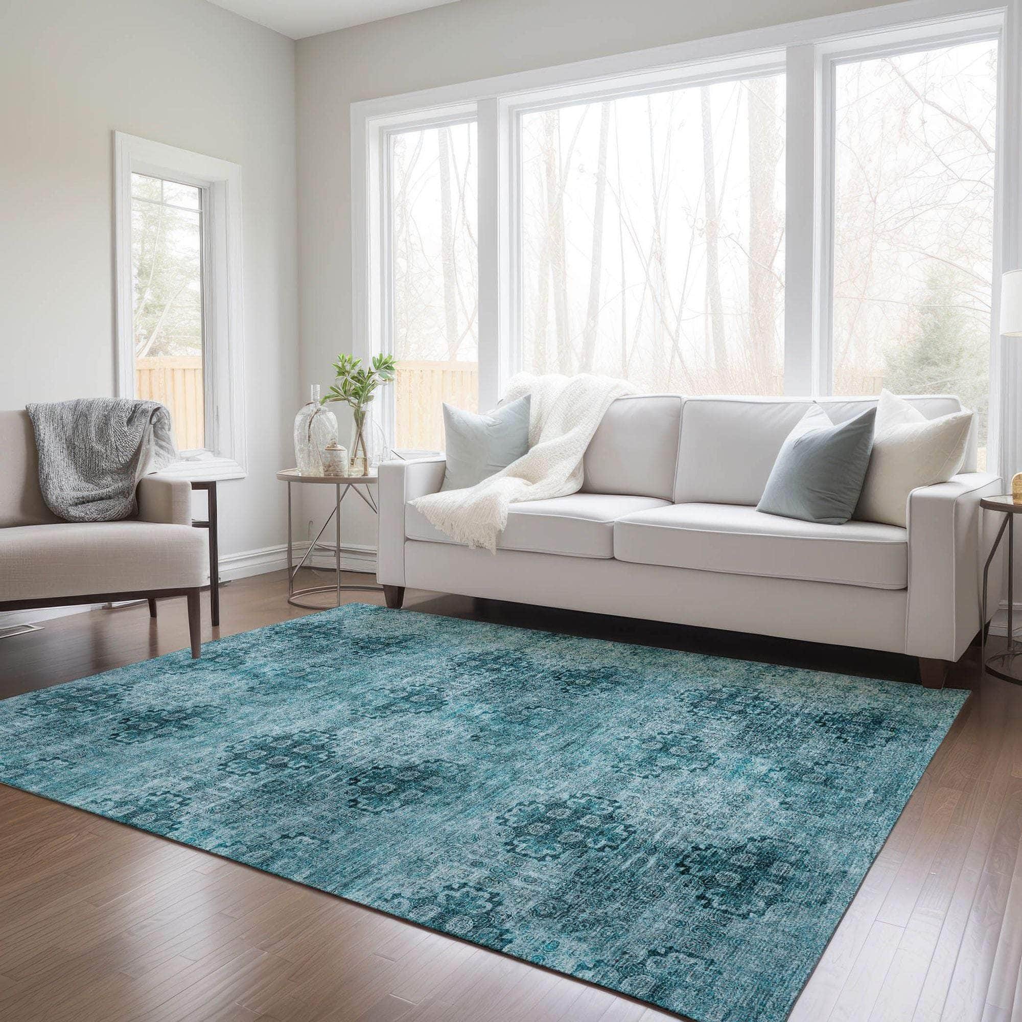 Machine Made ACN557 Teal Rugs