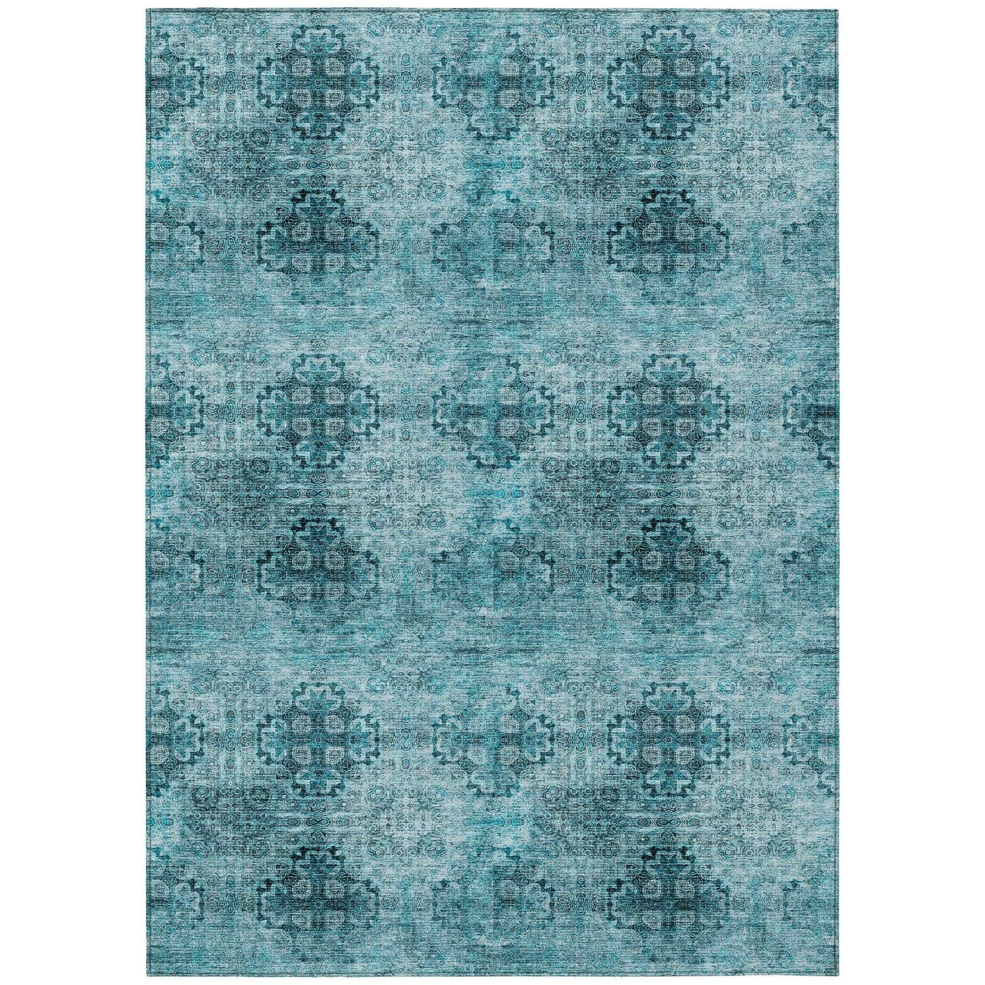 Machine Washable Teal Rug - Indoor / Outdoor - Kids / Pet Friendly Organic Print Rug