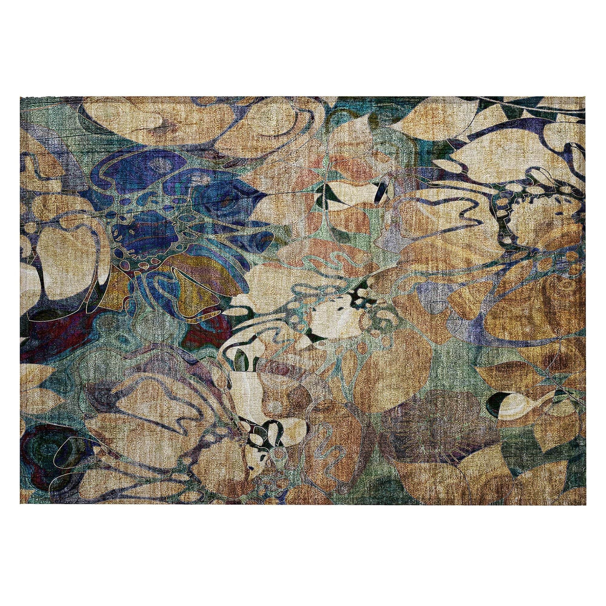 Machine Washable Beige Brown Rug - Indoor / Outdoor - Kids / Pet Friendly Floral Print Rug
