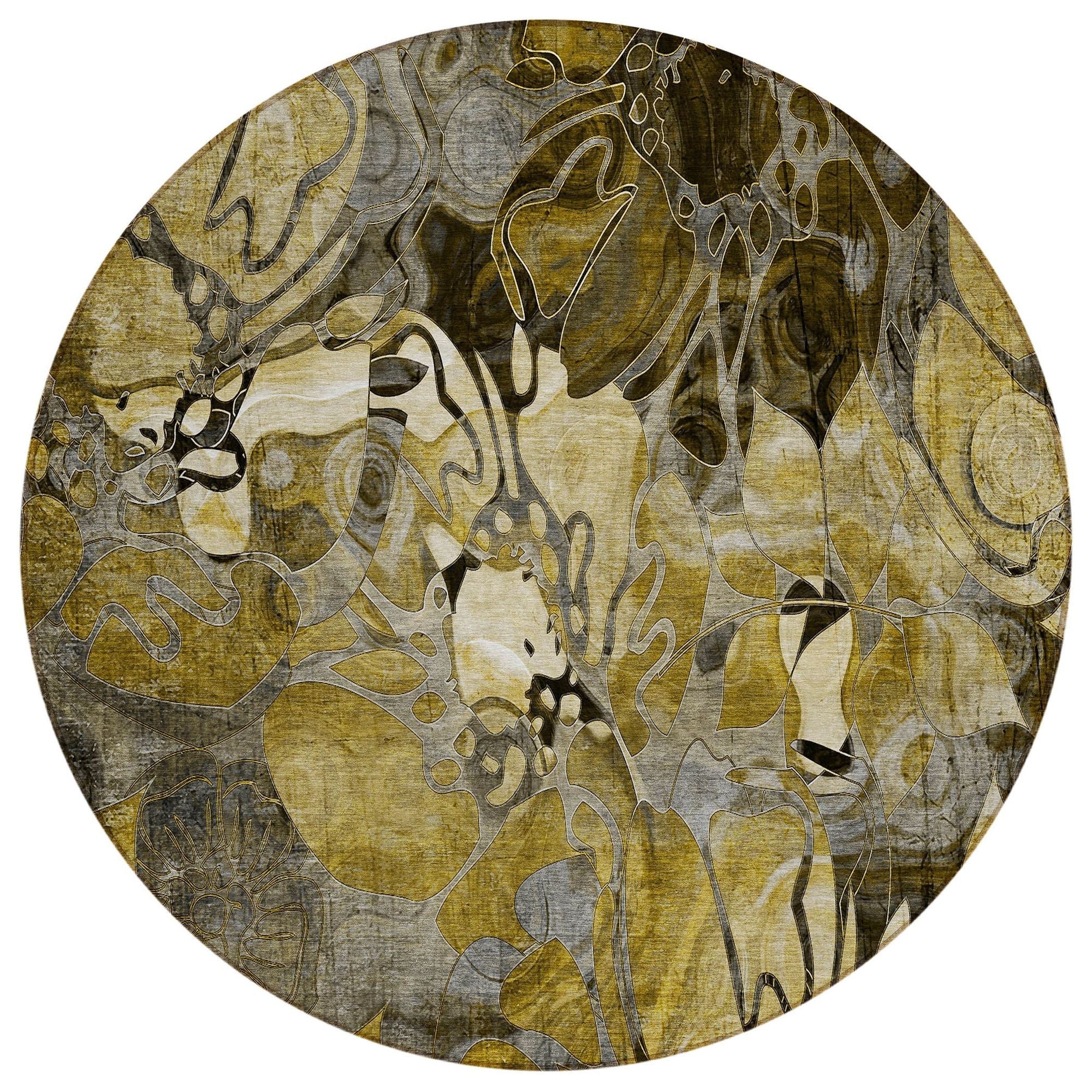 Machine Washable Brown Rug - Indoor / Outdoor - Kids / Pet Friendly Floral Print Rug