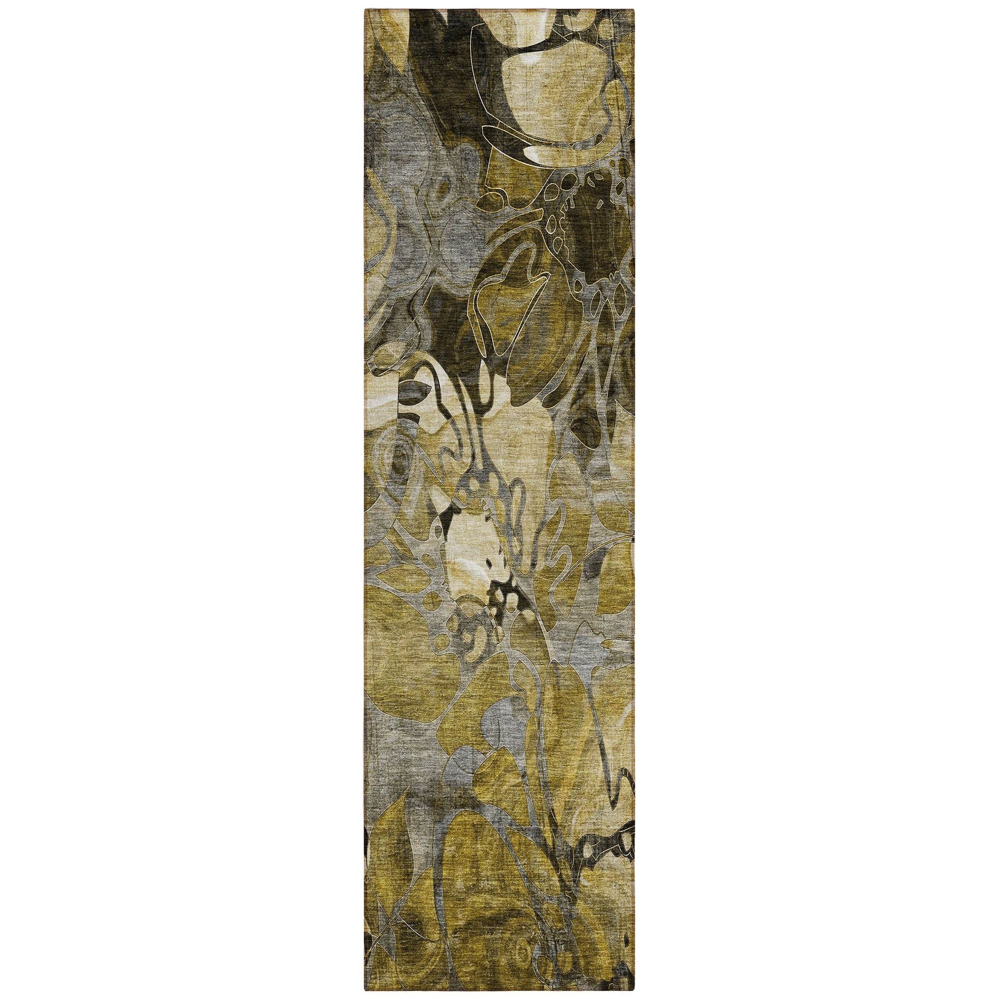 Machine Washable Brown Rug - Indoor / Outdoor - Kids / Pet Friendly Floral Print Rug