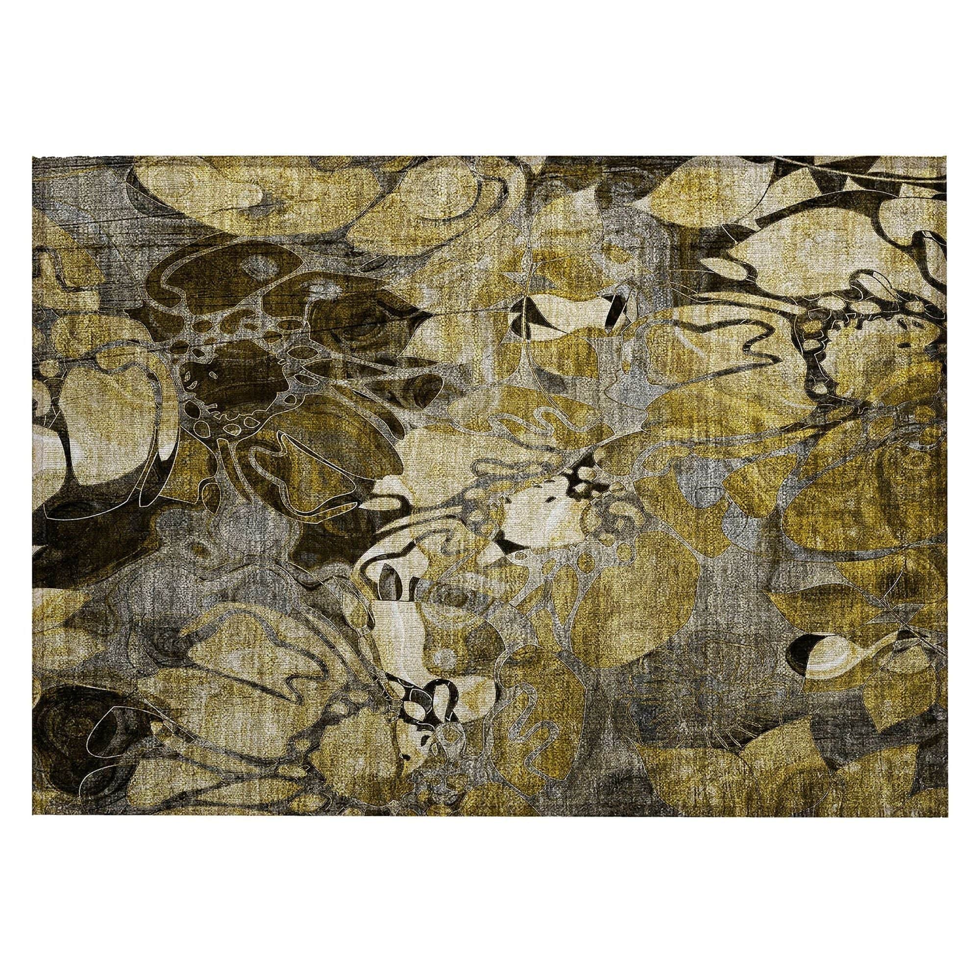 Machine Washable Brown Rug - Indoor / Outdoor - Kids / Pet Friendly Floral Print Rug