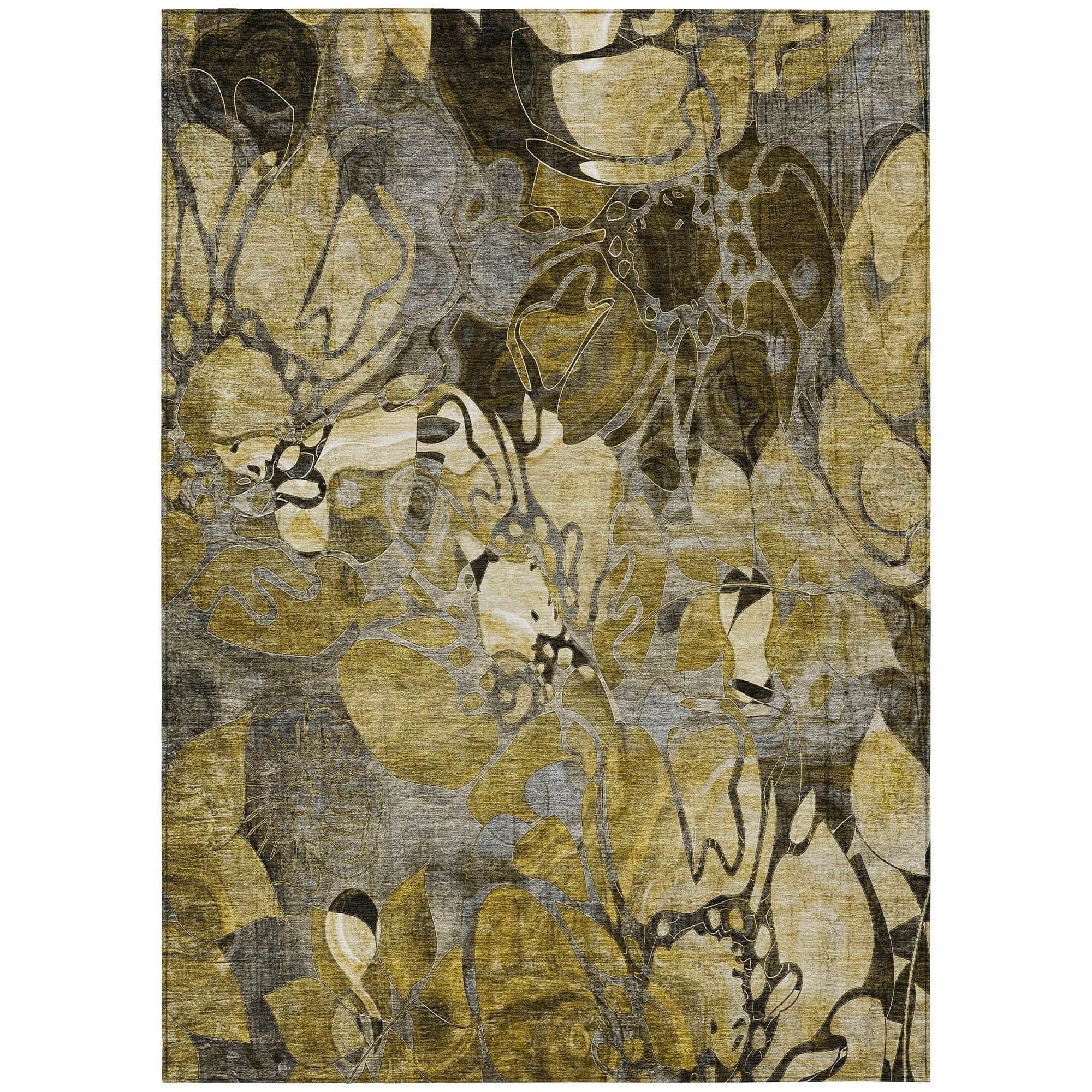 Machine Washable Brown Rug - Indoor / Outdoor - Kids / Pet Friendly Floral Print Rug