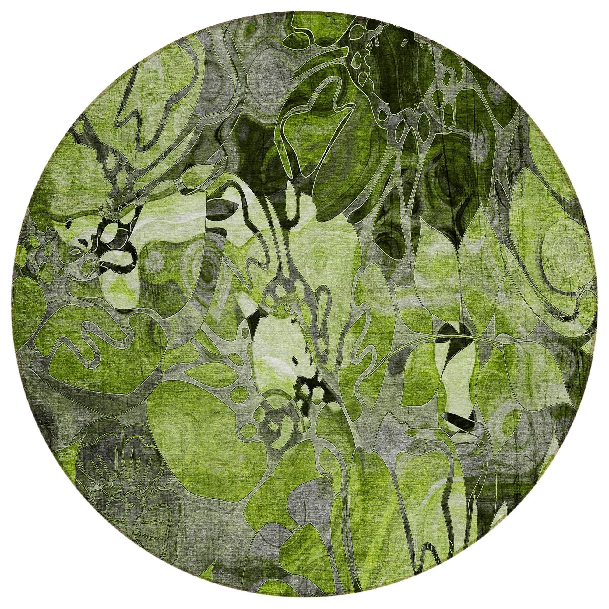 Machine Washable Fern Green Rug - Indoor / Outdoor - Kids / Pet Friendly Floral Print Rug
