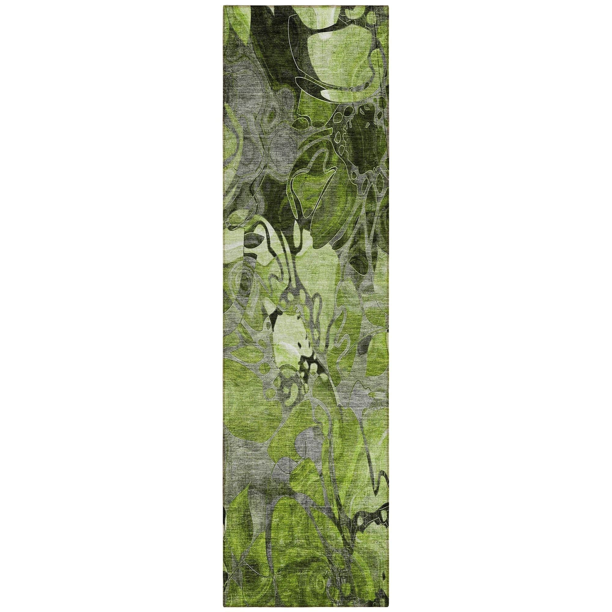 Machine Washable Fern Green Rug - Indoor / Outdoor - Kids / Pet Friendly Floral Print Rug