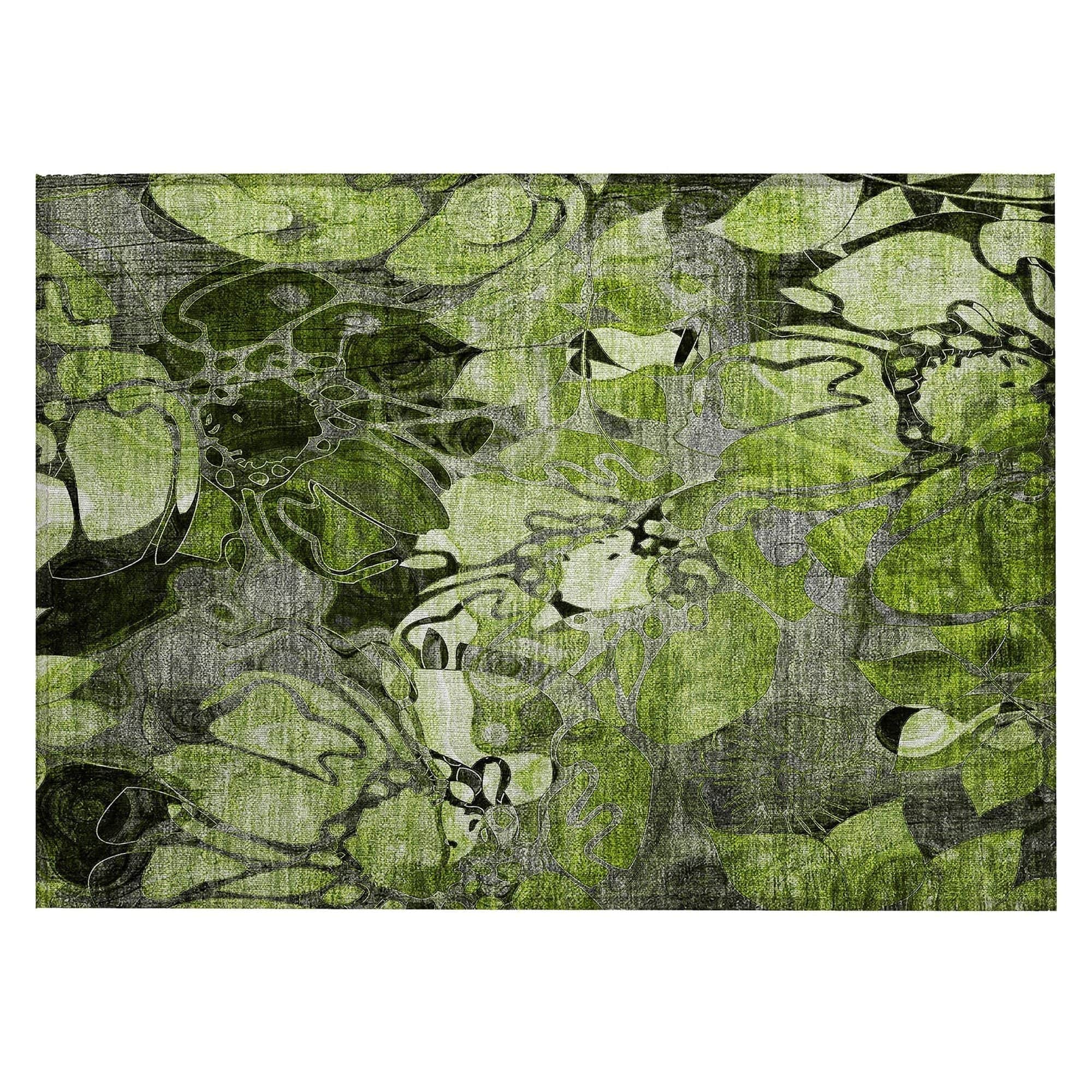 Machine Washable Fern Green Rug - Indoor / Outdoor - Kids / Pet Friendly Floral Print Rug