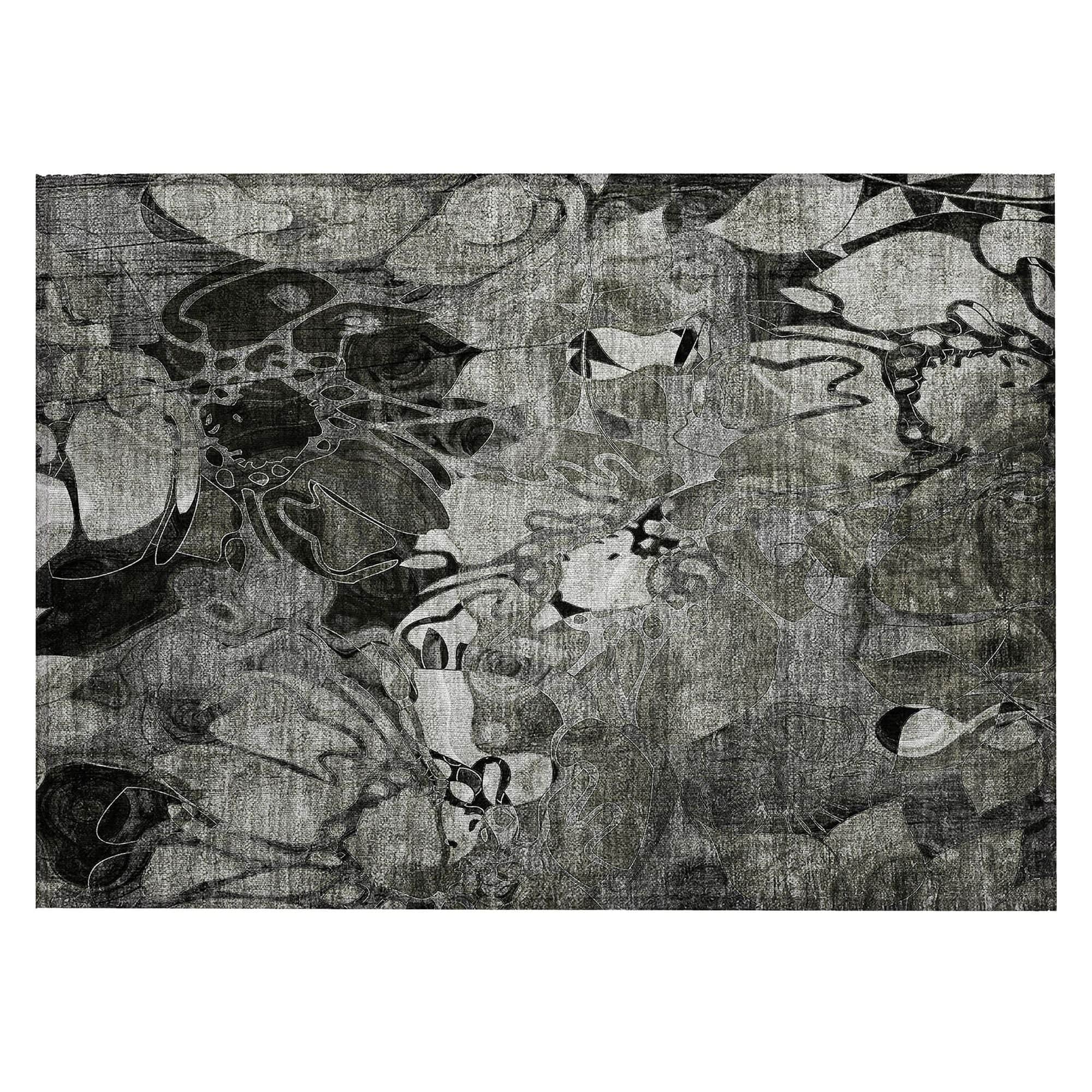 Machine Washable Gray Rug - Indoor / Outdoor - Kids / Pet Friendly Floral Print Rug
