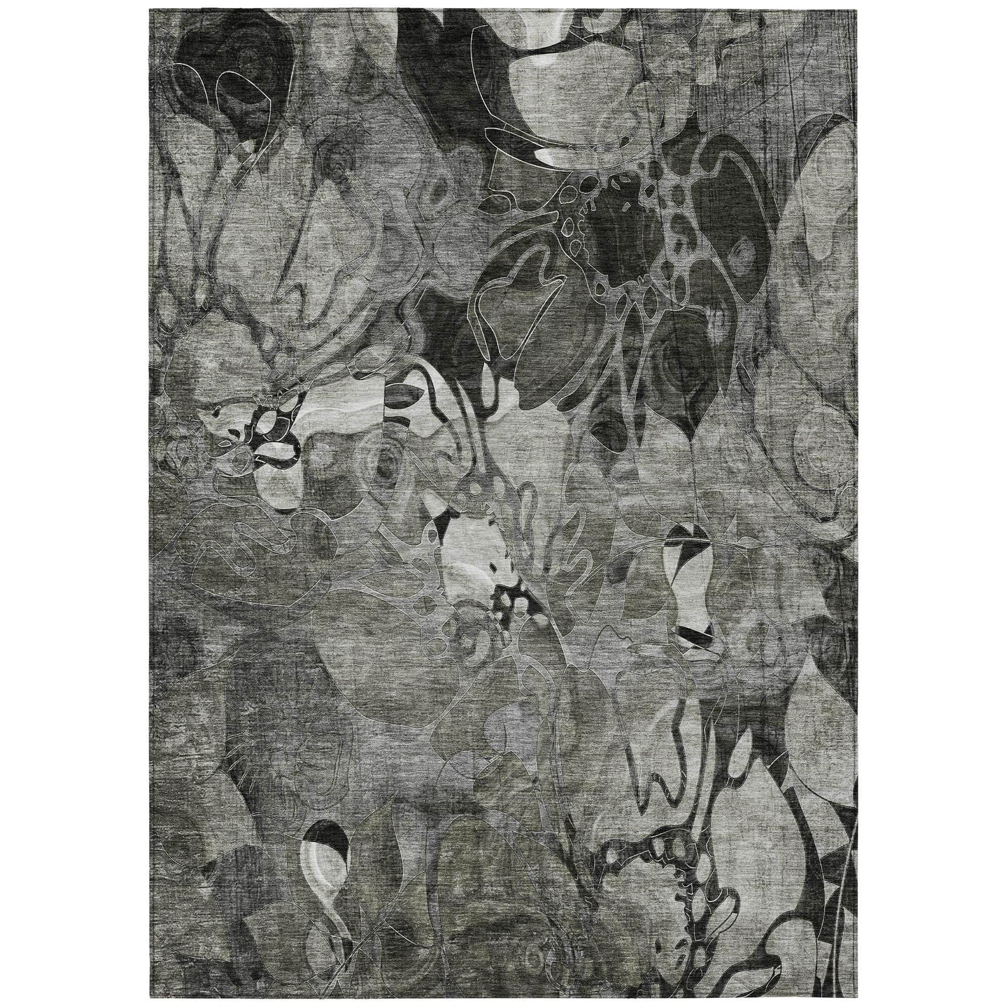 Machine Washable Gray Rug - Indoor / Outdoor - Kids / Pet Friendly Floral Print Rug