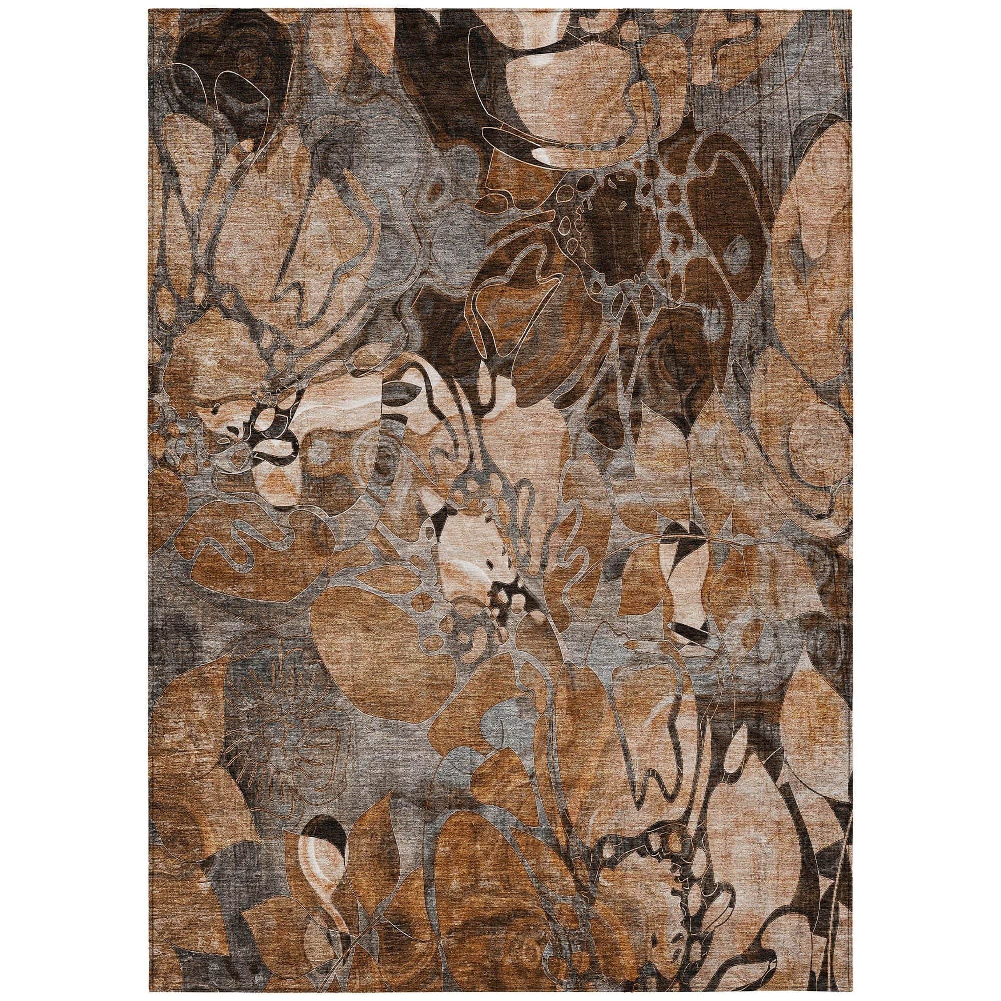 Machine Washable Paprika Orange Rug - Indoor / Outdoor - Kids / Pet Friendly Floral Print Rug