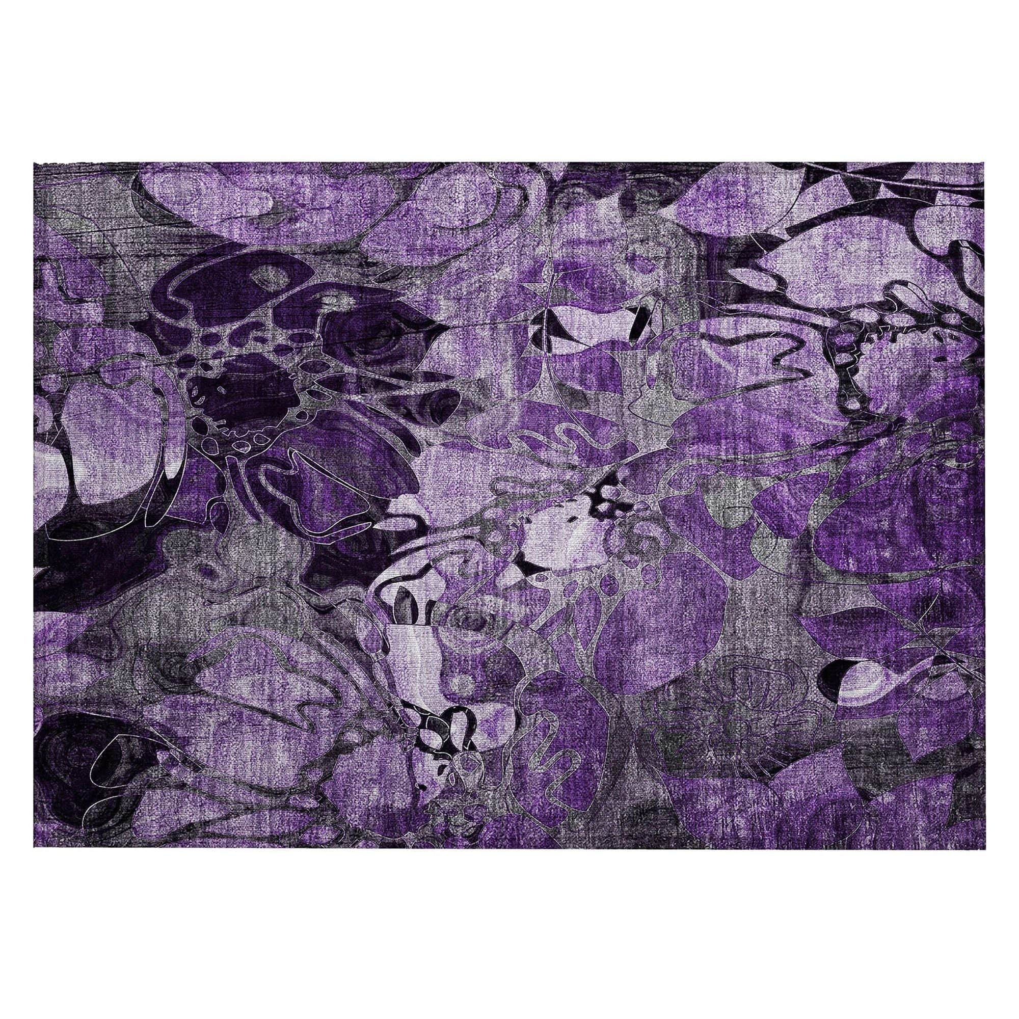 Machine Washable Purple Rug - Indoor / Outdoor - Kids / Pet Friendly Floral Print Rug