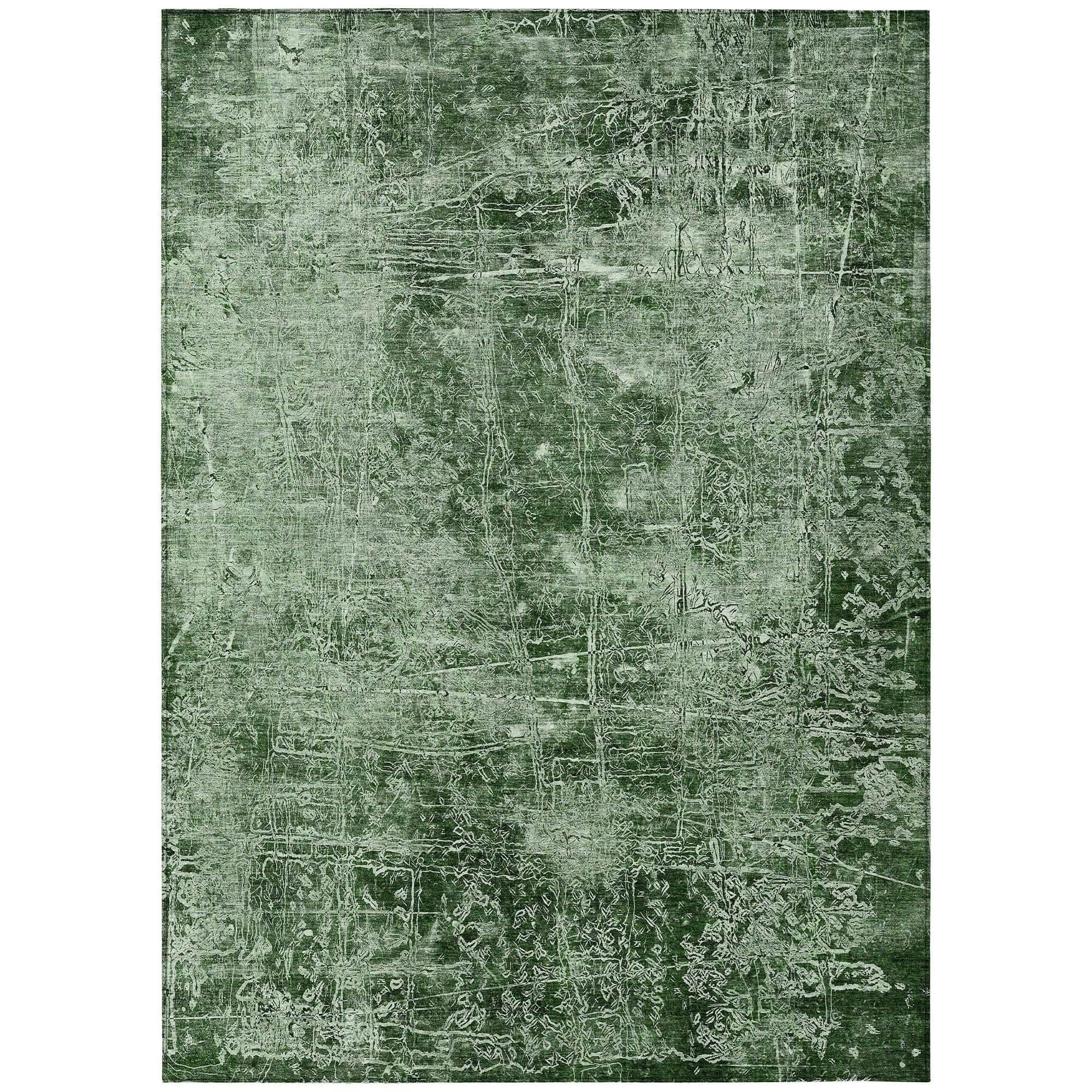 Kolu Machine Washable Emerald Green Organic Print Rug