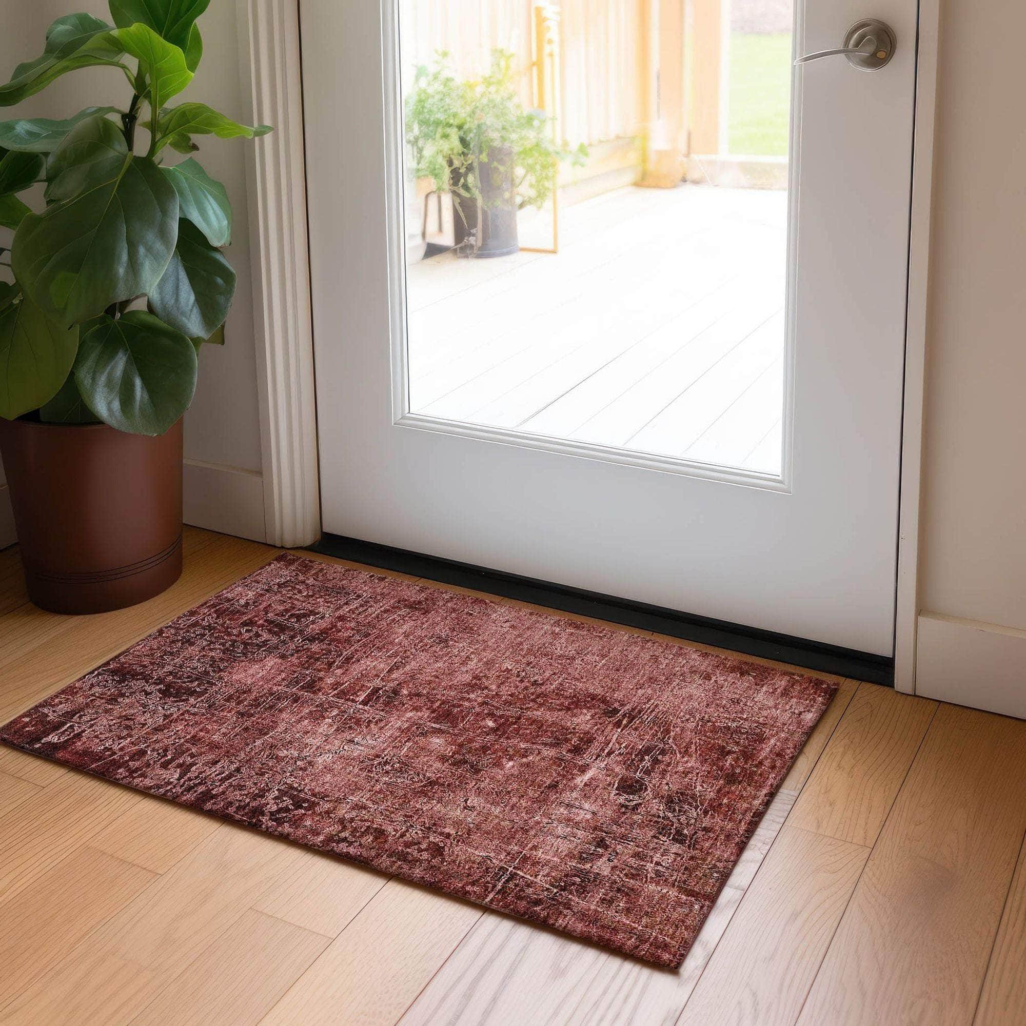 Machine Made ACN559 Merlot Red Rugs