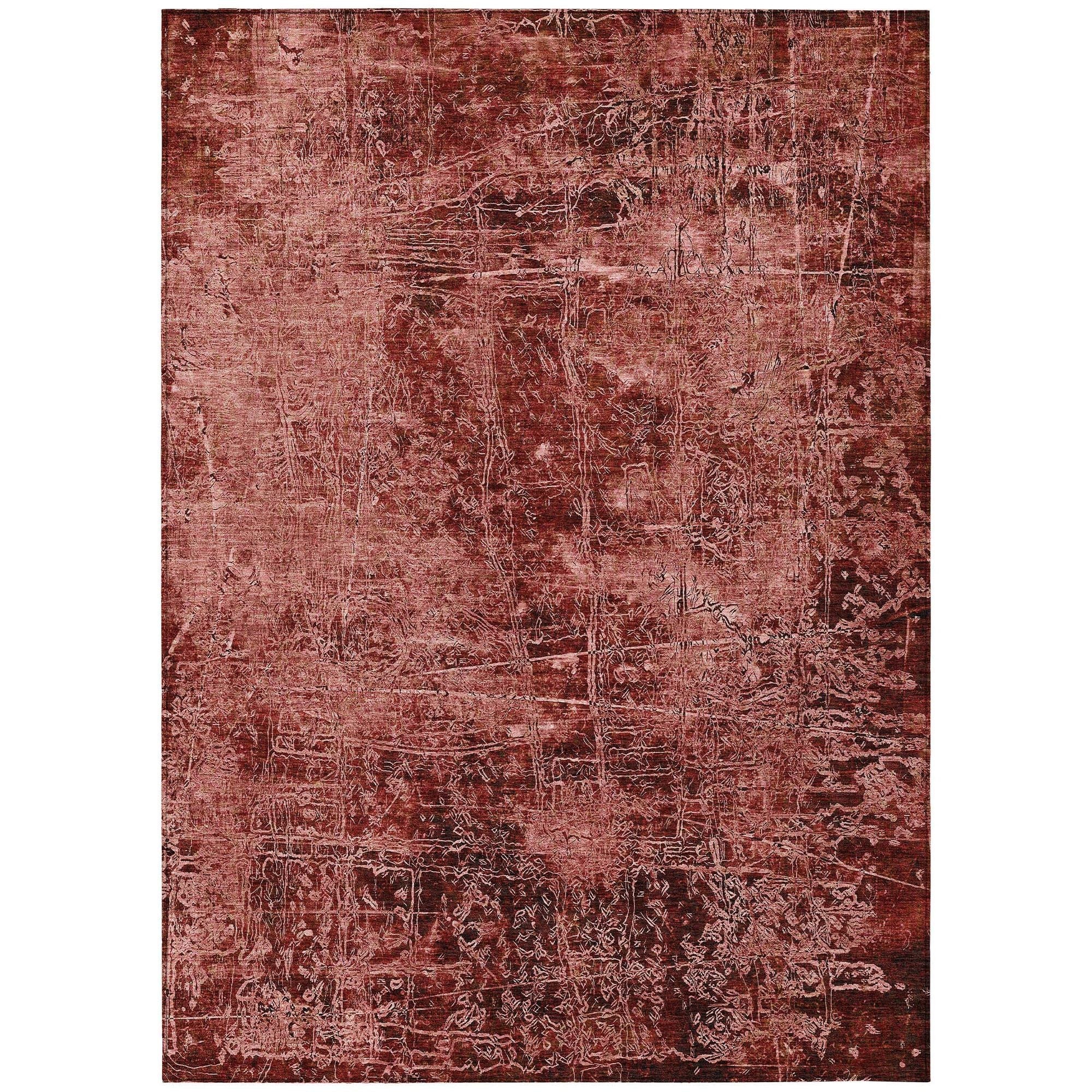 Machine Washable Merlot Red Rug - Indoor / Outdoor - Kids / Pet Friendly Organic Print Rug