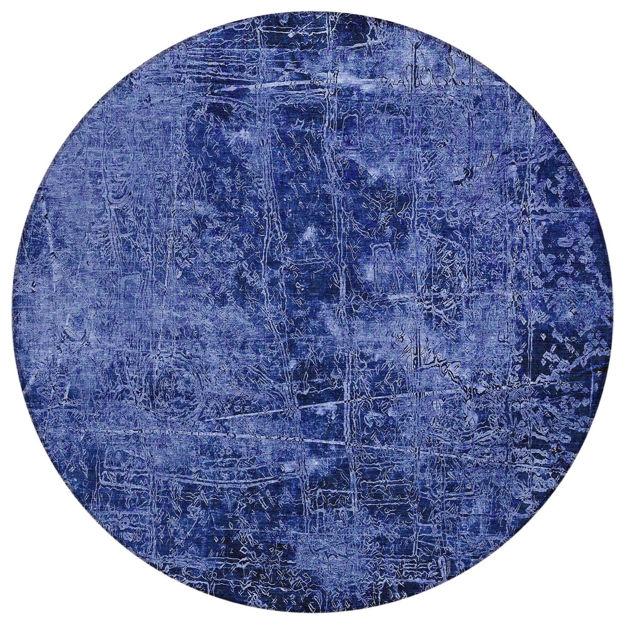 Machine Washable Navy Blue Rug - Indoor / Outdoor - Kids / Pet Friendly Organic Print Rug