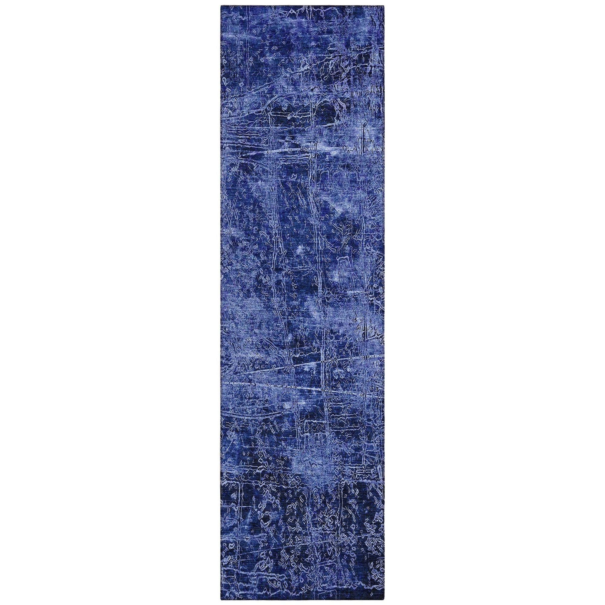 Machine Washable Navy Blue Rug - Indoor / Outdoor - Kids / Pet Friendly Organic Print Rug