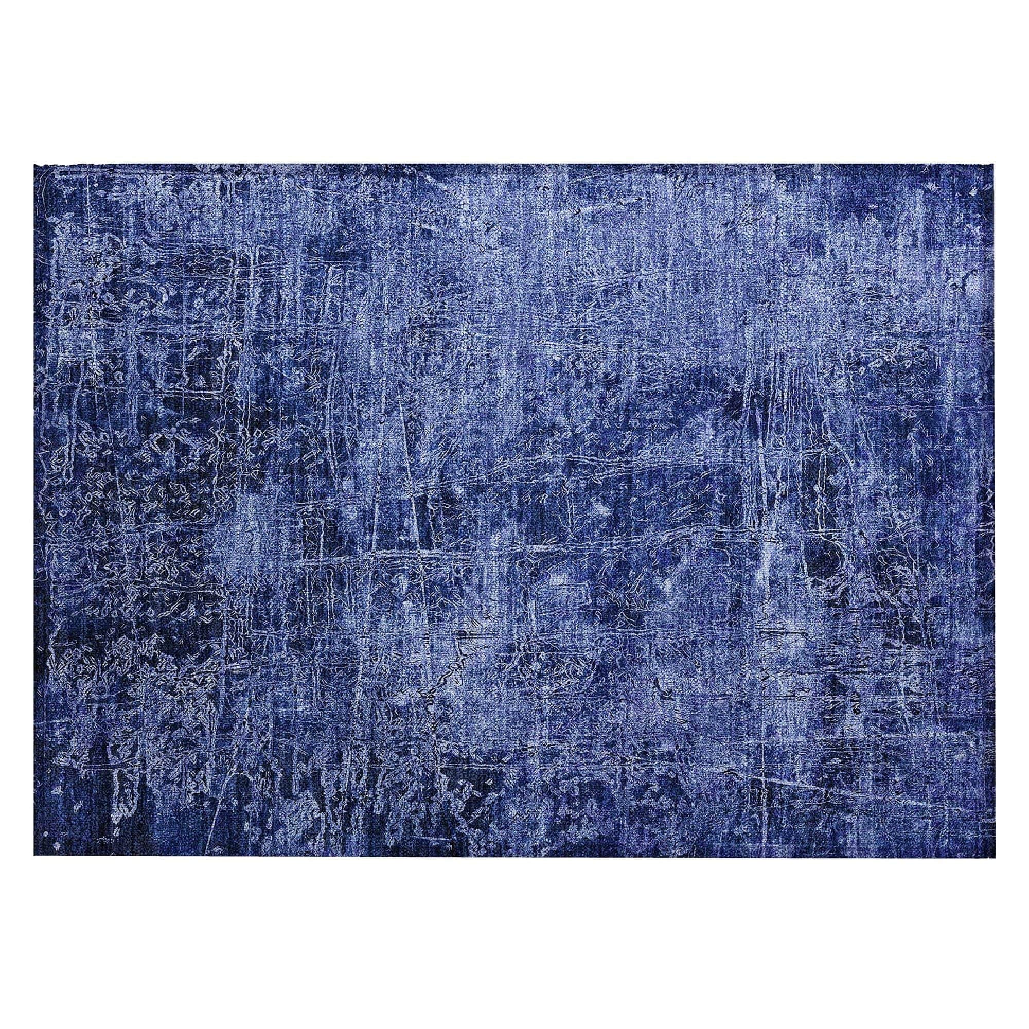 Machine Washable Navy Blue Rug - Indoor / Outdoor - Kids / Pet Friendly Organic Print Rug