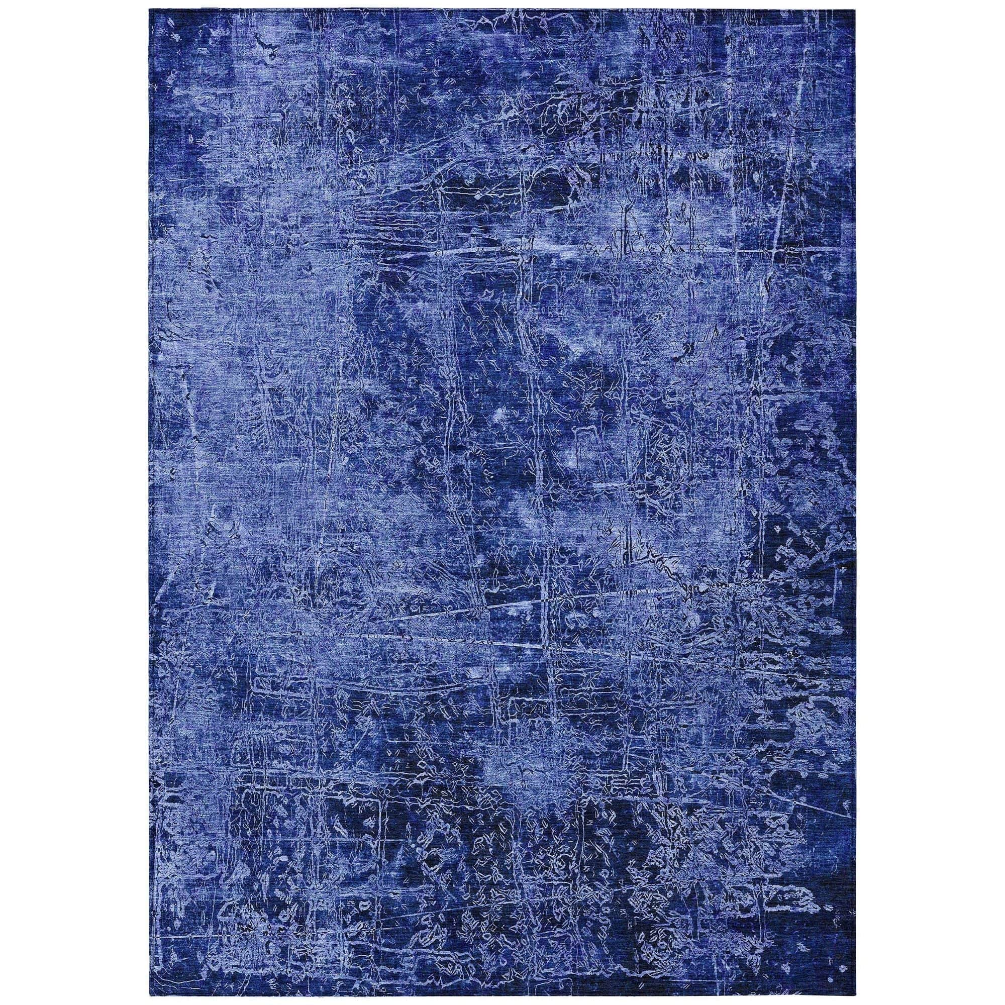 Machine Washable Navy Blue Rug - Indoor / Outdoor - Kids / Pet Friendly Organic Print Rug