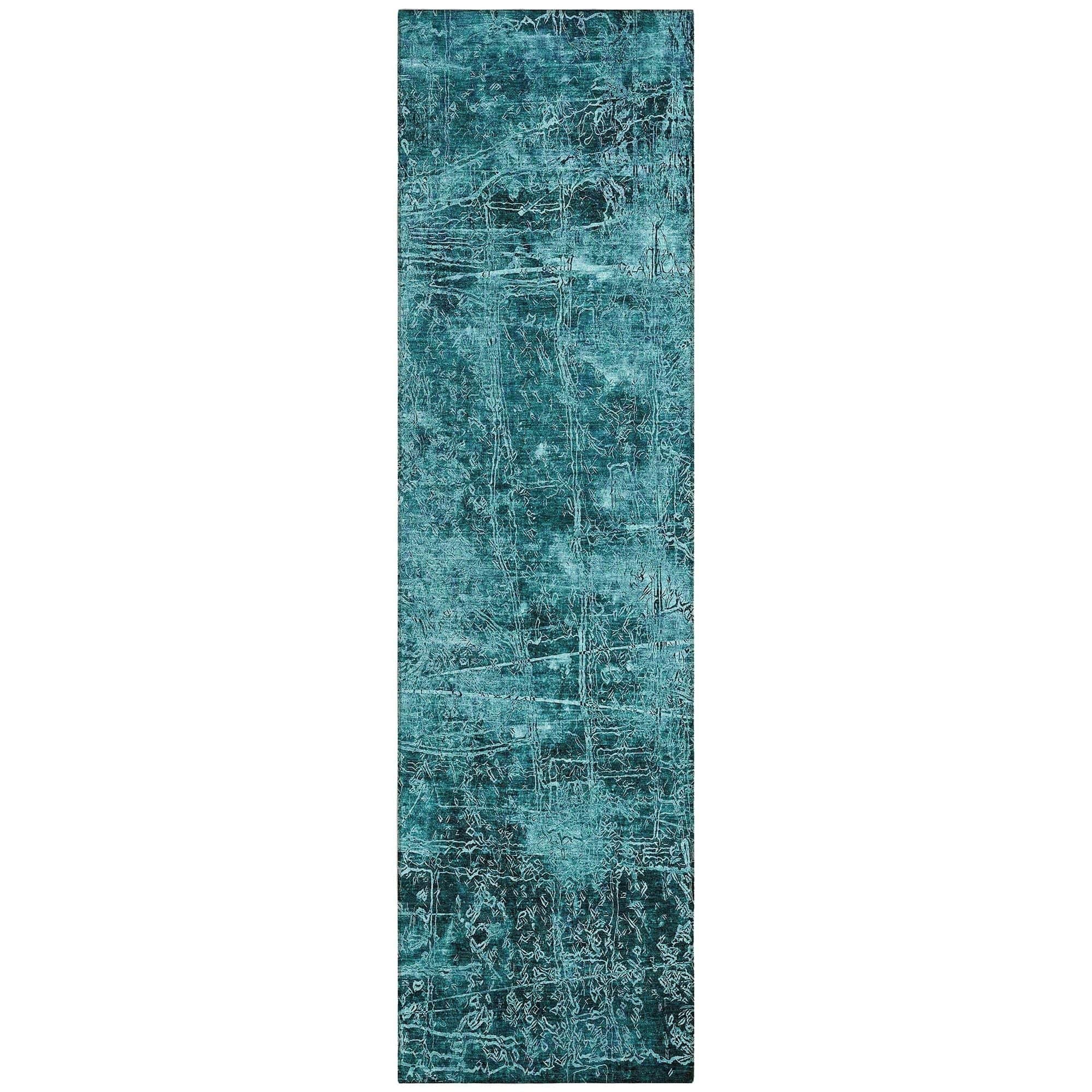 Machine Washable Teal Rug - Indoor / Outdoor - Kids / Pet Friendly Organic Print Rug
