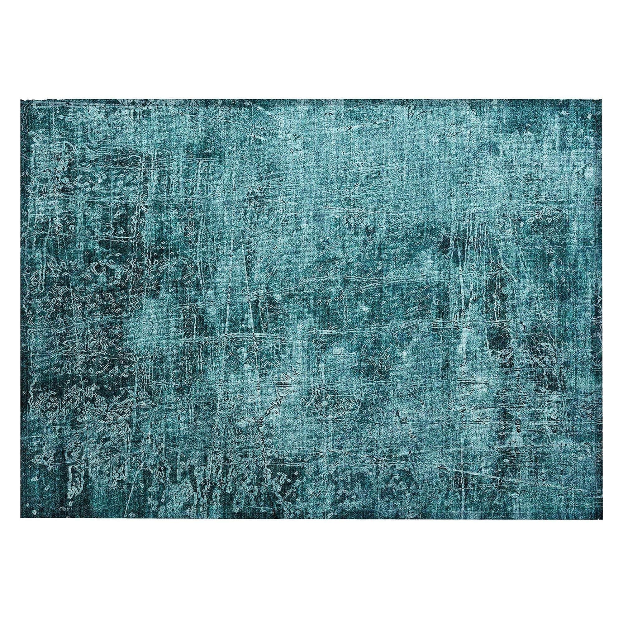 Machine Washable Teal Rug - Indoor / Outdoor - Kids / Pet Friendly Organic Print Rug