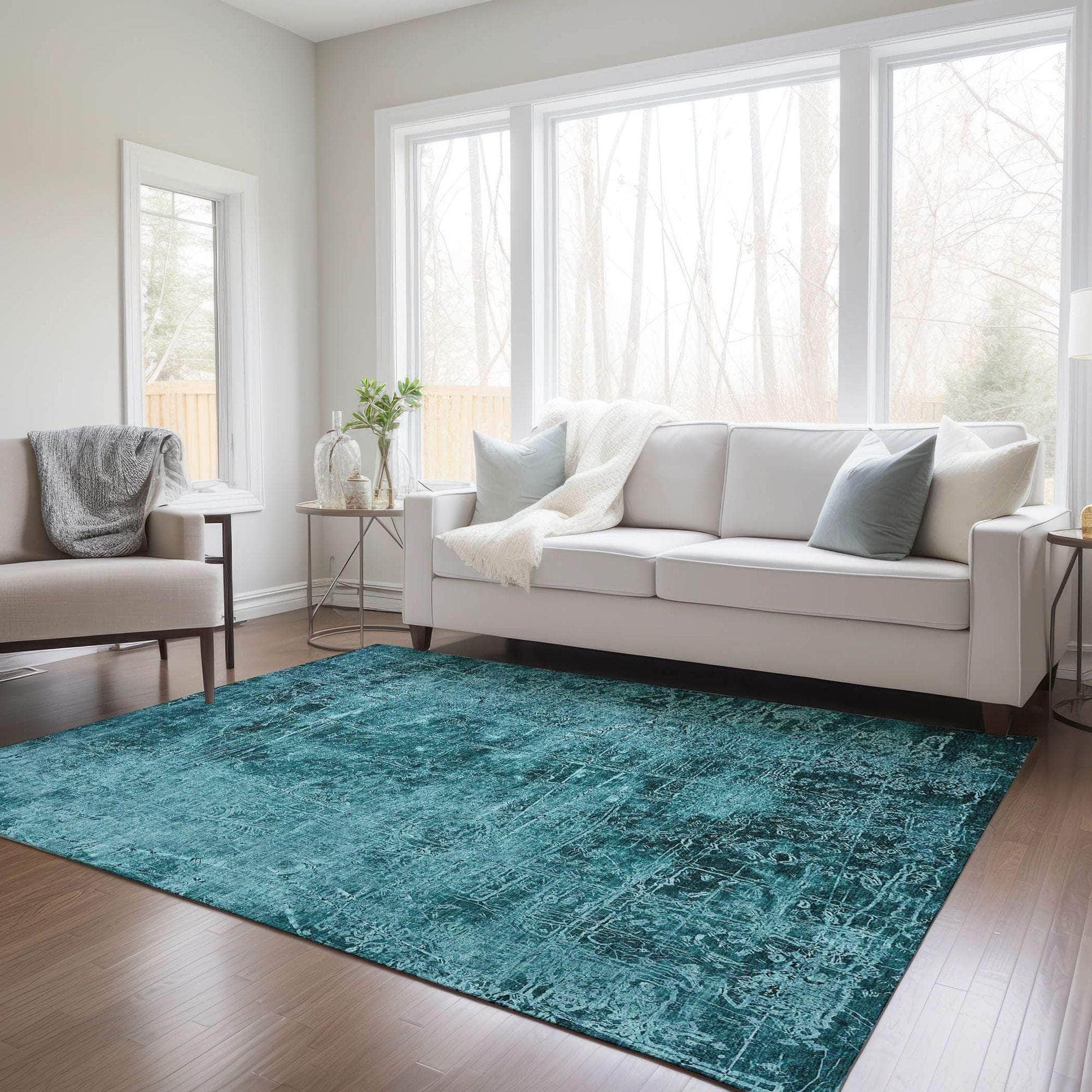 Machine Made ACN559 Teal Rugs