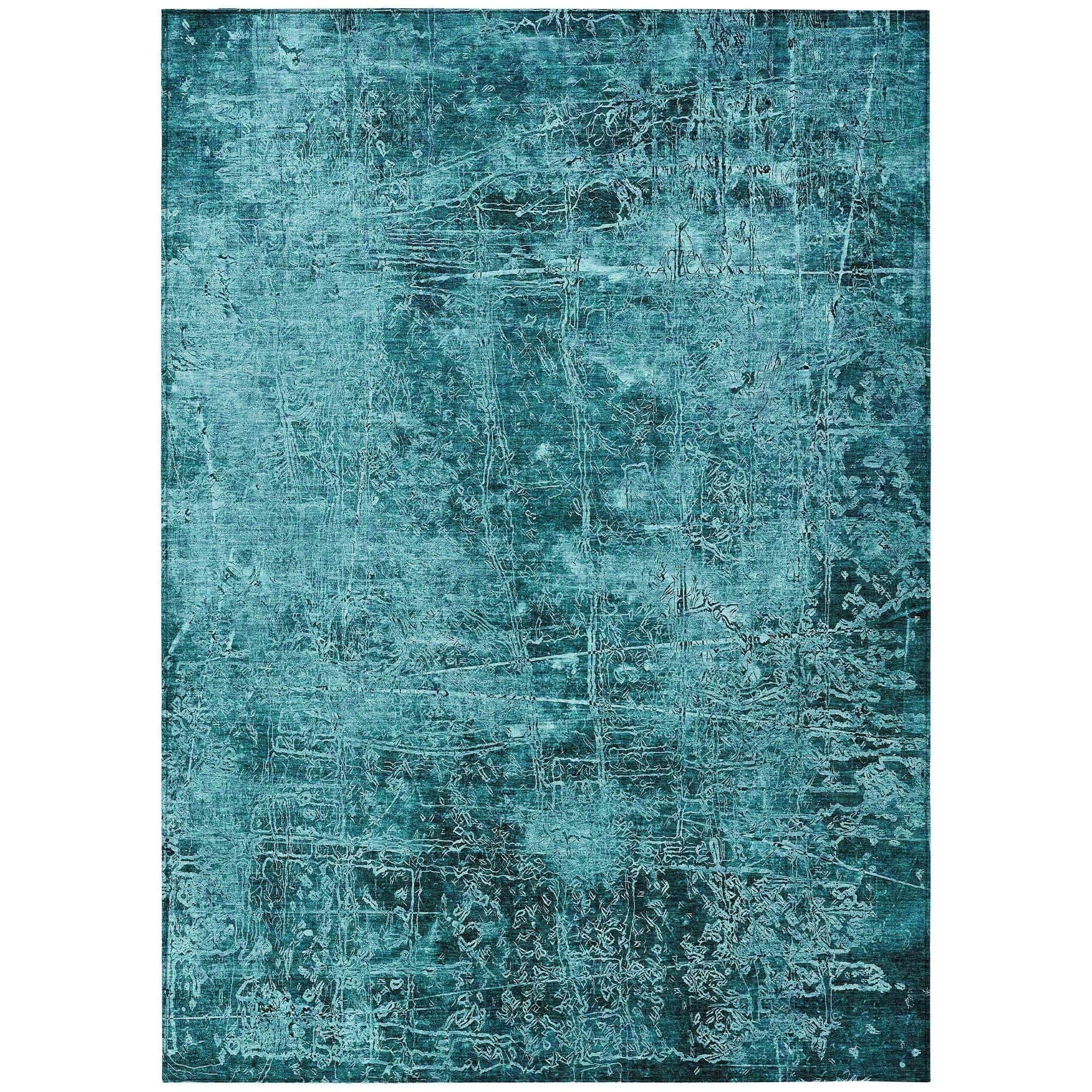 Machine Washable Teal Rug - Indoor / Outdoor - Kids / Pet Friendly Organic Print Rug