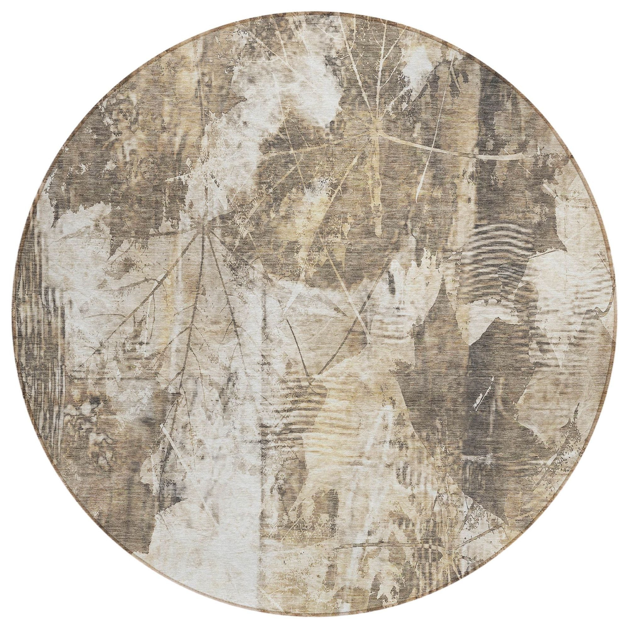 Machine Washable Beige Brown Rug - Indoor / Outdoor - Kids / Pet Friendly Floral Print Rug