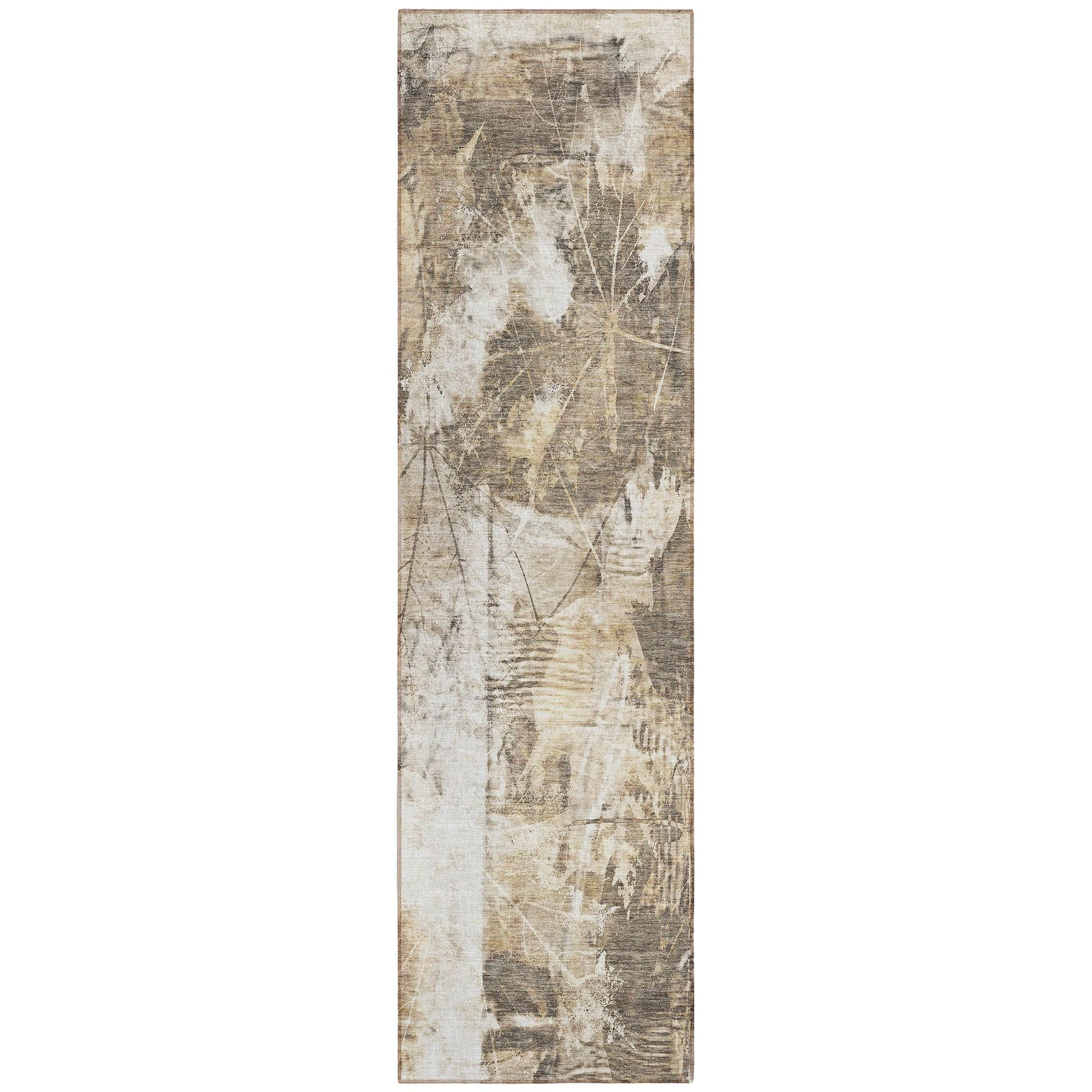 Machine Washable Beige Brown Rug - Indoor / Outdoor - Kids / Pet Friendly Floral Print Rug