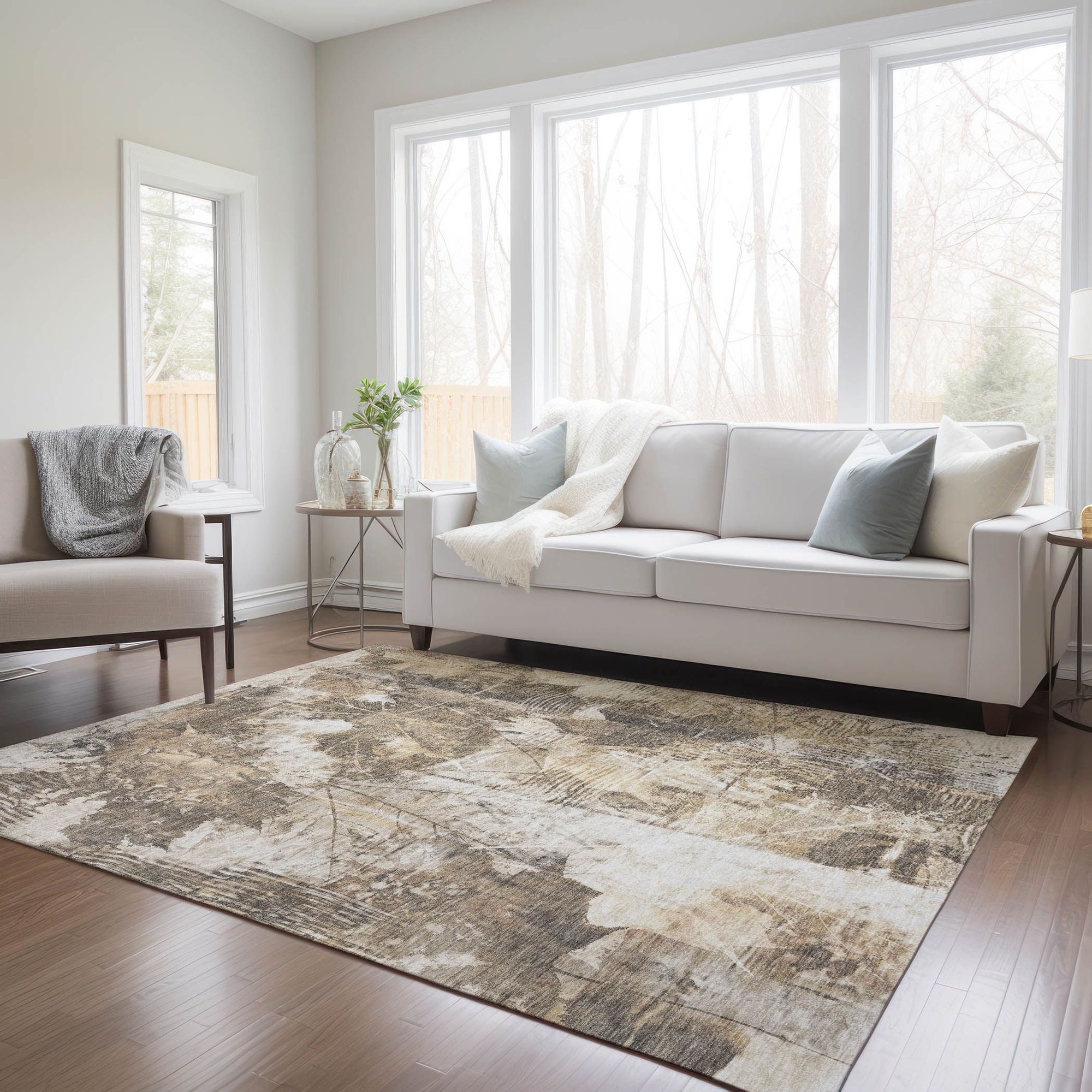 Machine Made ACN560 Beige Brown Rugs