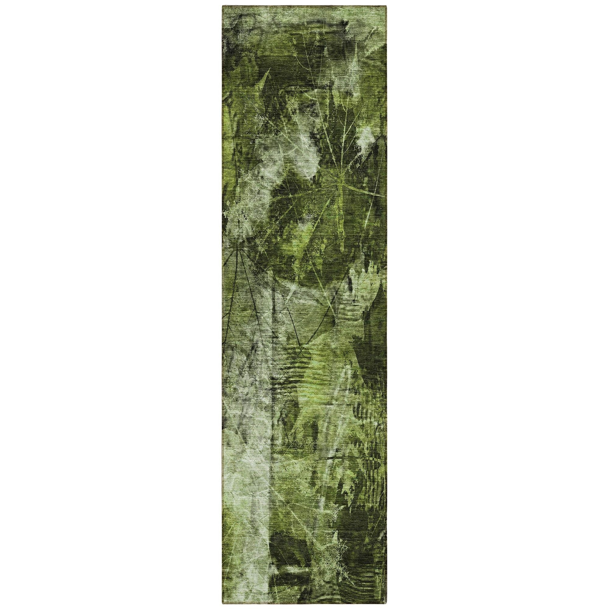 Machine Washable Green Rug - Indoor / Outdoor - Kids / Pet Friendly Floral Print Rug