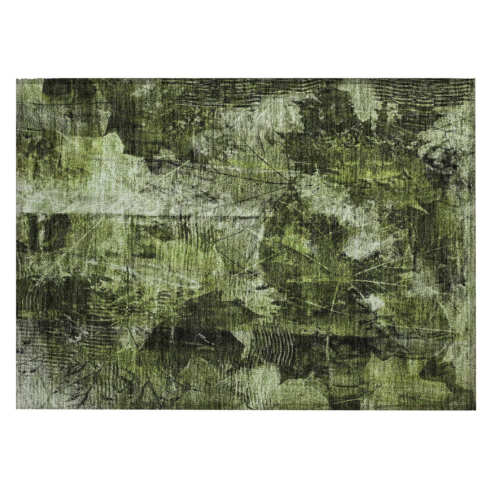 Machine Washable Green Rug - Indoor / Outdoor - Kids / Pet Friendly Floral Print Rug