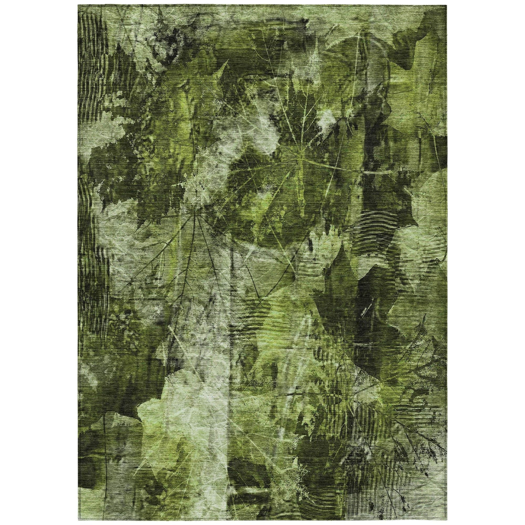 Machine Washable Green Rug - Indoor / Outdoor - Kids / Pet Friendly Floral Print Rug